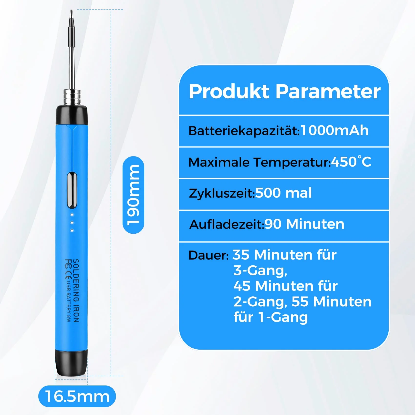 Wireless Soldering Iron Set - USB Soldering Iron with 3 Temperature Adjustable 300°C - 450°C, 3 Soldering Tips, Soldering Iron Stand, Soldering Wire, Soldering Paste, KKMOL Soldering Set for Repair of Blue - Image 7