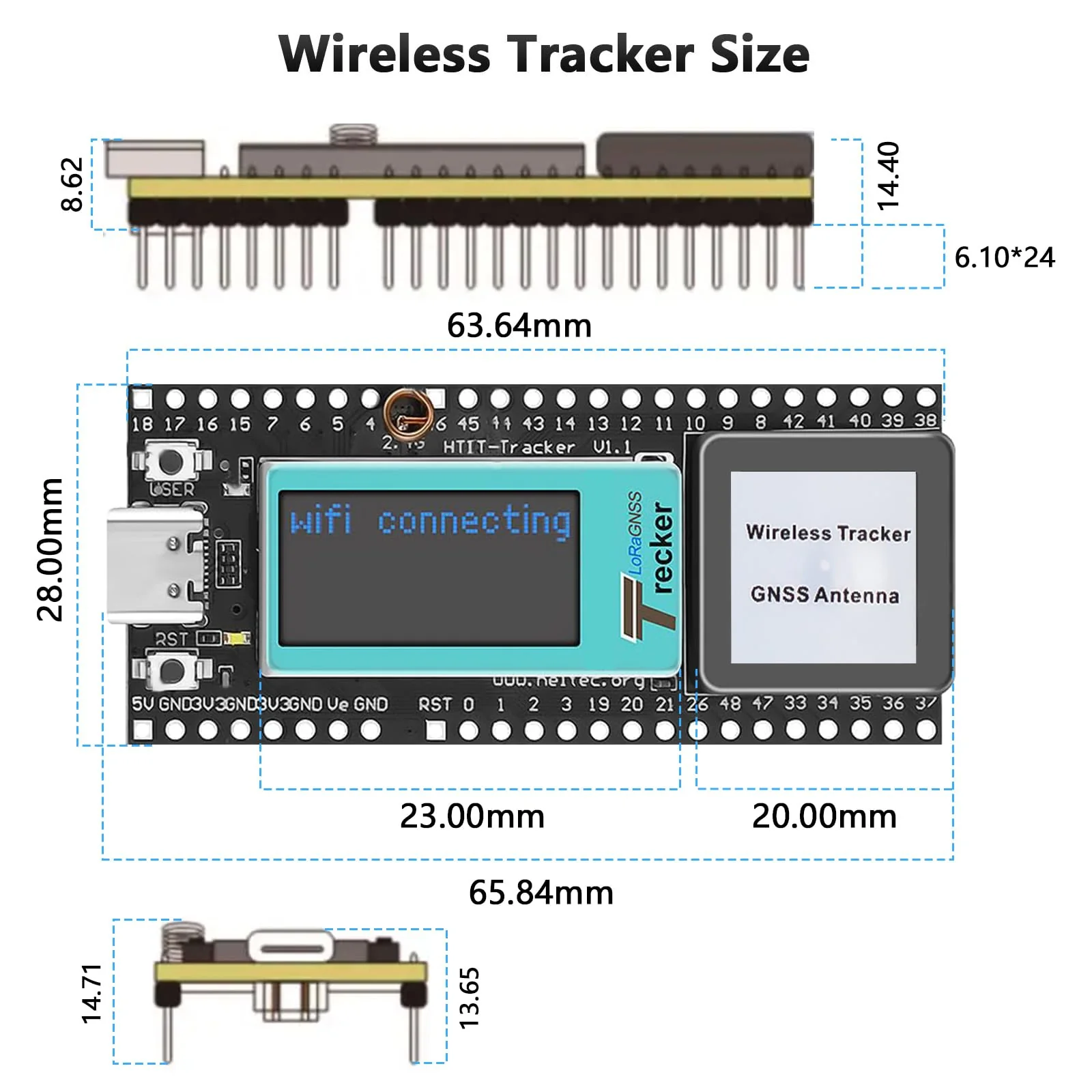 Wireless Tracker ESP LCD Display Binghe 868 MHz Wireless Tracker Supports WiFi Bluetooth / LoRa / Gnss / Tracking and Positioning GPS Type C Connection with 2.4GHz Metal Spring Antenna - Image 7