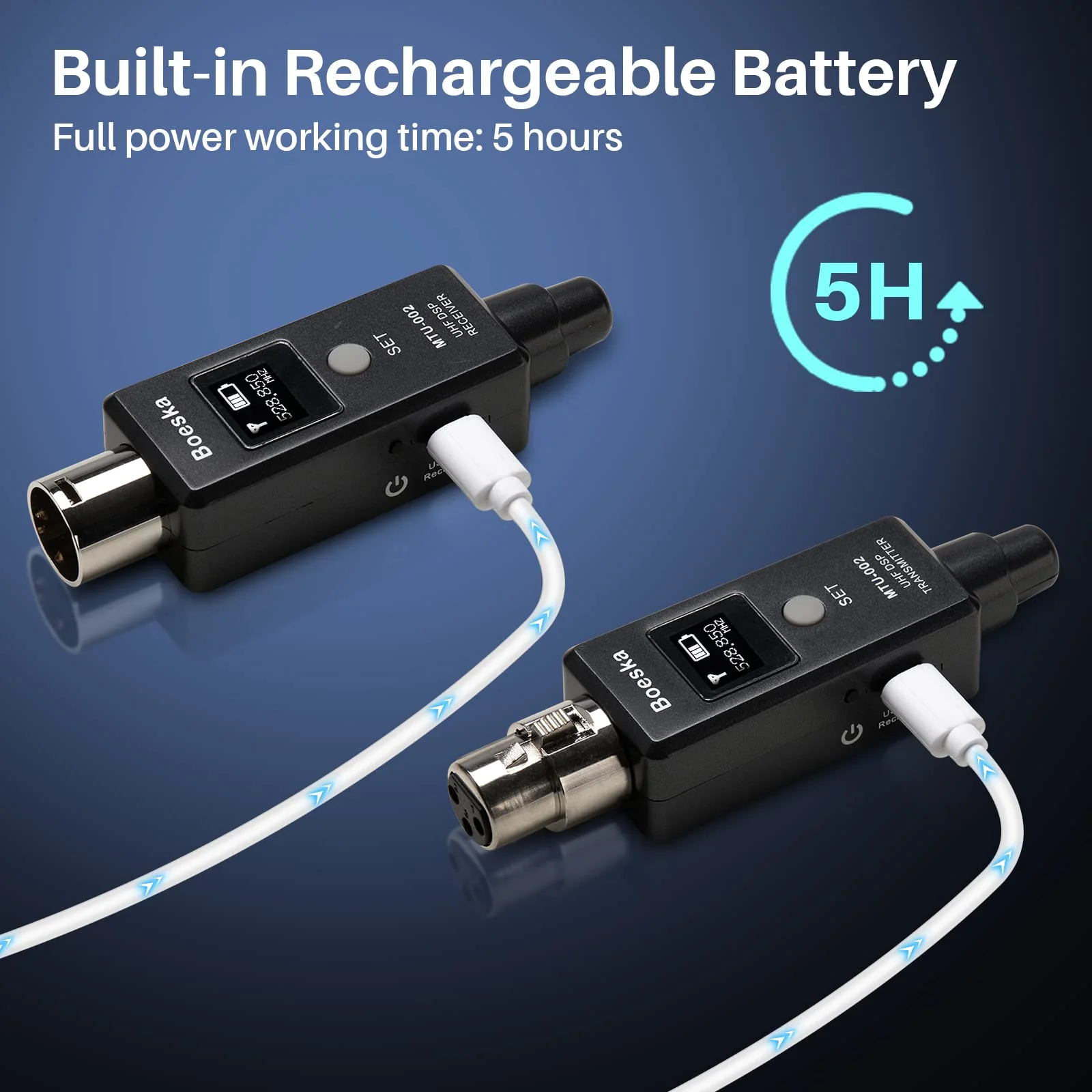 Wireless Transmitter And Receiver For Dynamic Microphones And Music Sources, UHF Wireless XLR Adapter System, 48k Frequency Signal Transmission,USB Recharge Capable, 100 Feet Range - Image 5