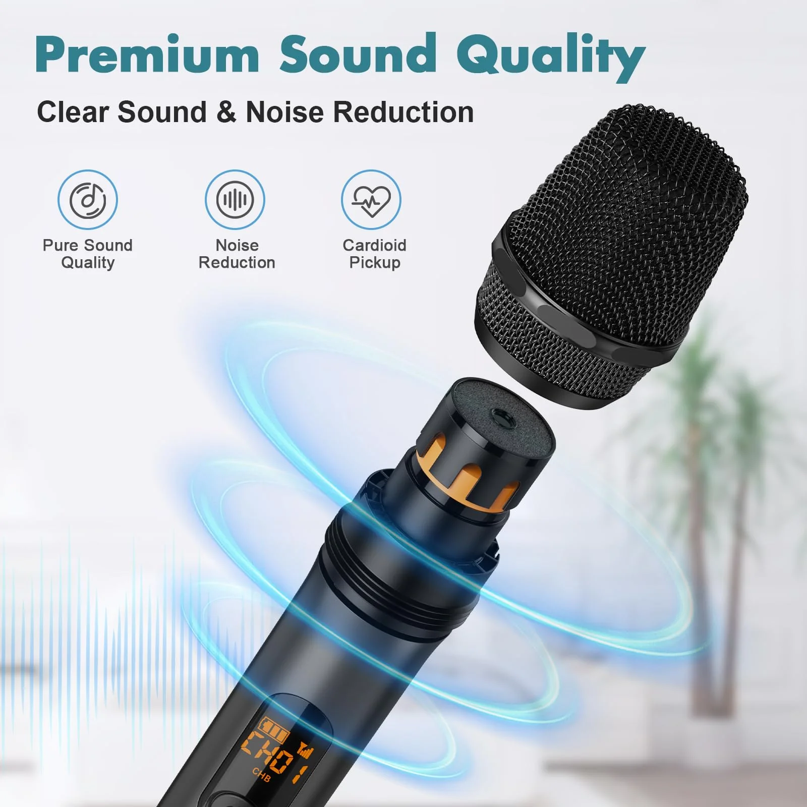 Wireless Two Microphone System with Dual-Channel Receiver, Professional UHF Metal Dual Handheld Cordless Dynamic Mic, 160 ft Range, Microphone for Karaoke, Party Singing, Lecture, DJ, Wedding - Image 2