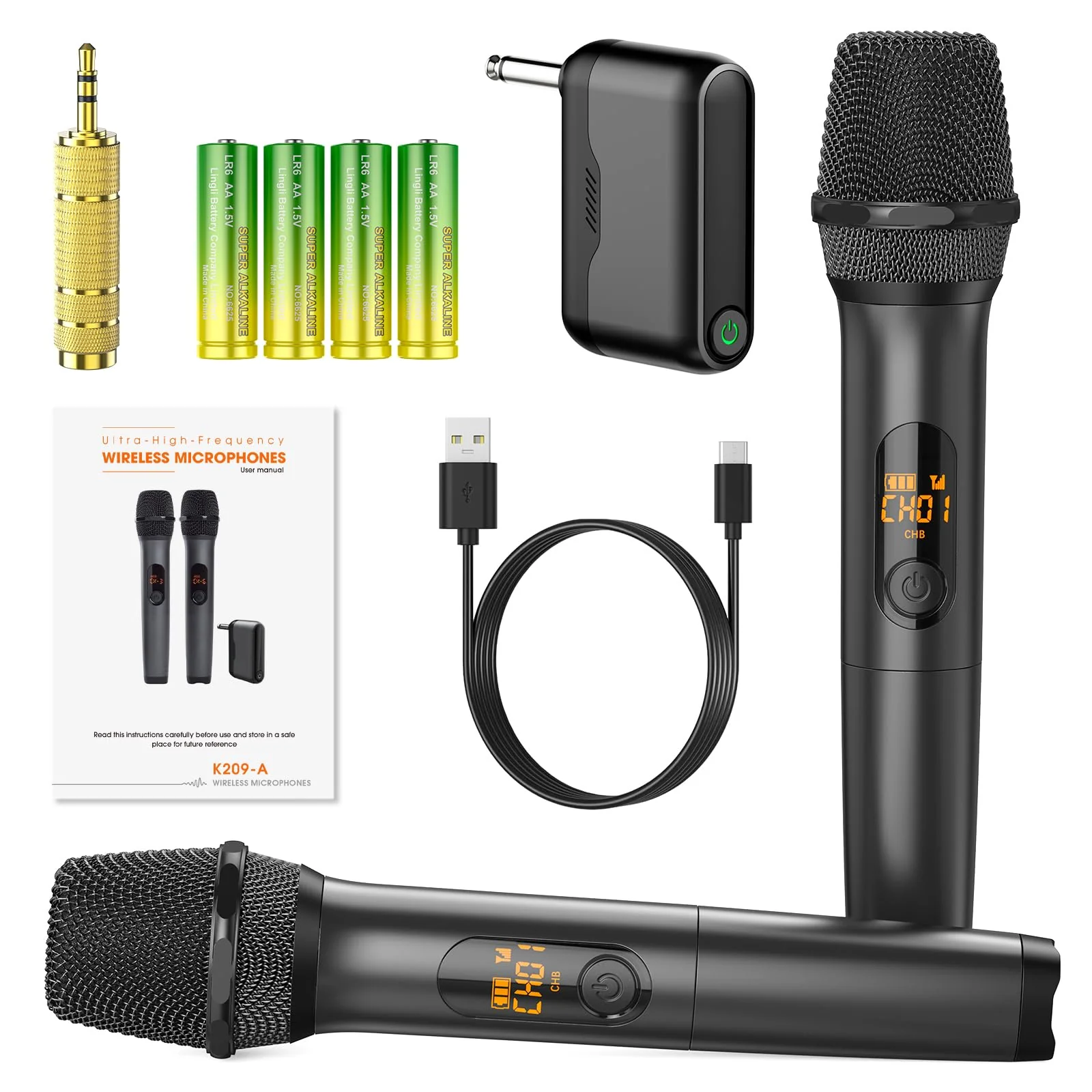 Wireless Two Microphone System with Dual-Channel Receiver, Professional UHF Metal Dual Handheld Cordless Dynamic Mic, 160 ft Range, Microphone for Karaoke, Party Singing, Lecture, DJ, Wedding - Image 9