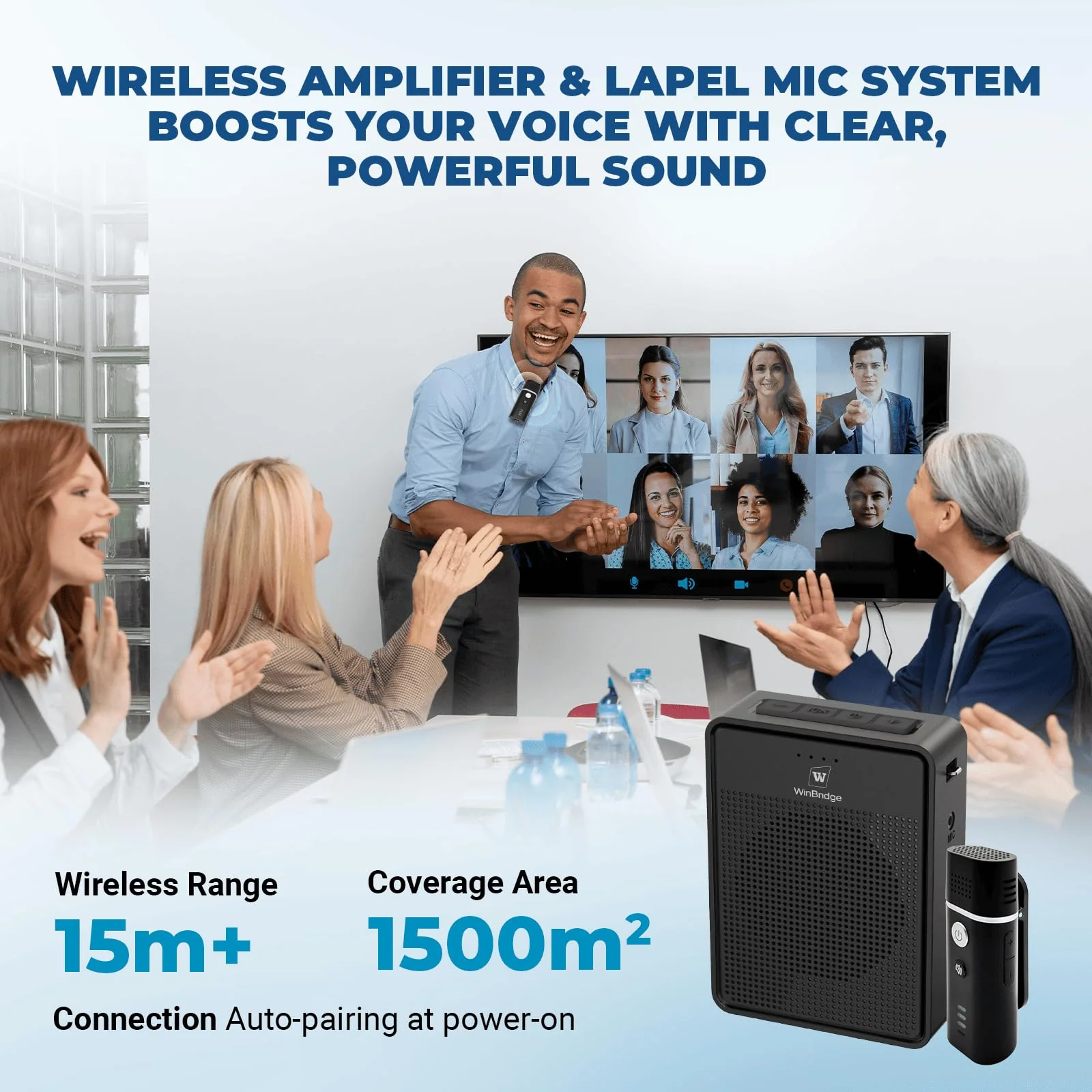 Wireless Voice Amplifier with Bluetooth Lavalier Microphone, Professional Noise Reduction Portable Microphone with Speaker, Mini Megaphone with Clip on/Lapel Mic for Teachers Classroom Tour Guide B006 - Image 3