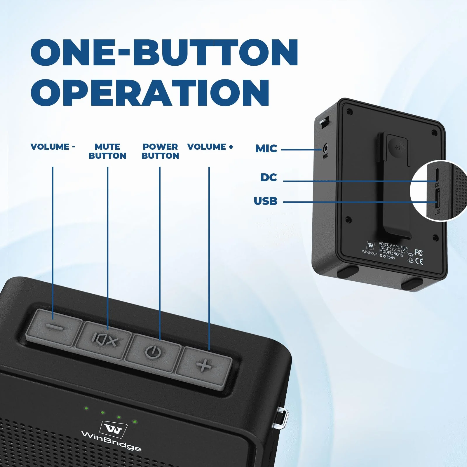 Wireless Voice Amplifier with Bluetooth Lavalier Microphone, Professional Noise Reduction Portable Microphone with Speaker, Mini Megaphone with Clip on/Lapel Mic for Teachers Classroom Tour Guide B006 - Image 7