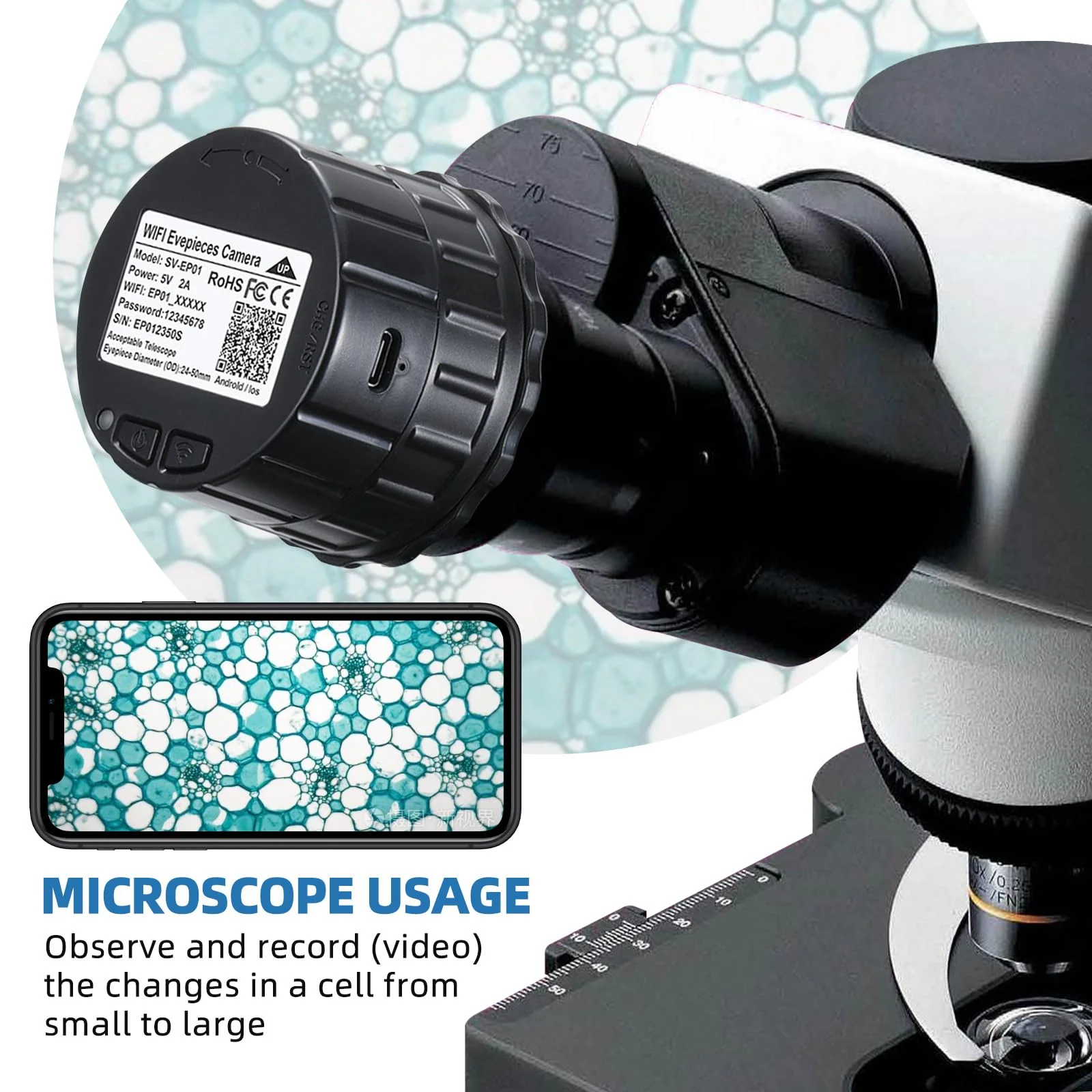 Wireless WiFi Electronic Eyepiece Telescope Eyepiece Camera 32GB Video Recording Digital Telescope Camera Electronic Eyepiece, Telescope Accessories for 24mm-50mm Optical Telescopes and Microscope - Image 4