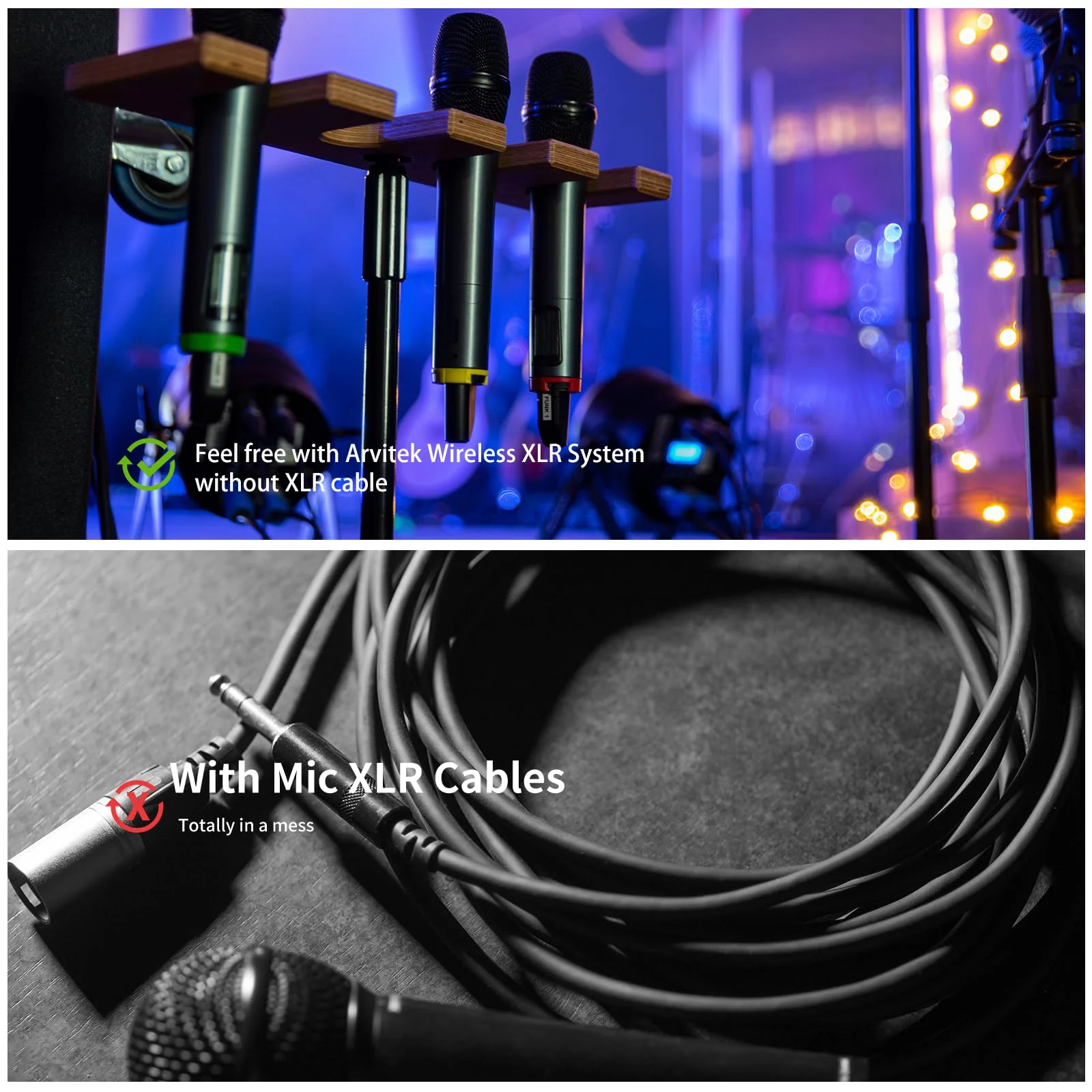 Wireless XLR Microphone System (2 Transmitter & 1 Receiver) 2.4Ghz, XLR Mic Adapter for Dynamic Microphone, Audio Mixer, Electric Guitar Bass, 48V Phantom Power for Condenser Mic, 160ft Range 2.4GHz (2TX+1RX) - Image 2