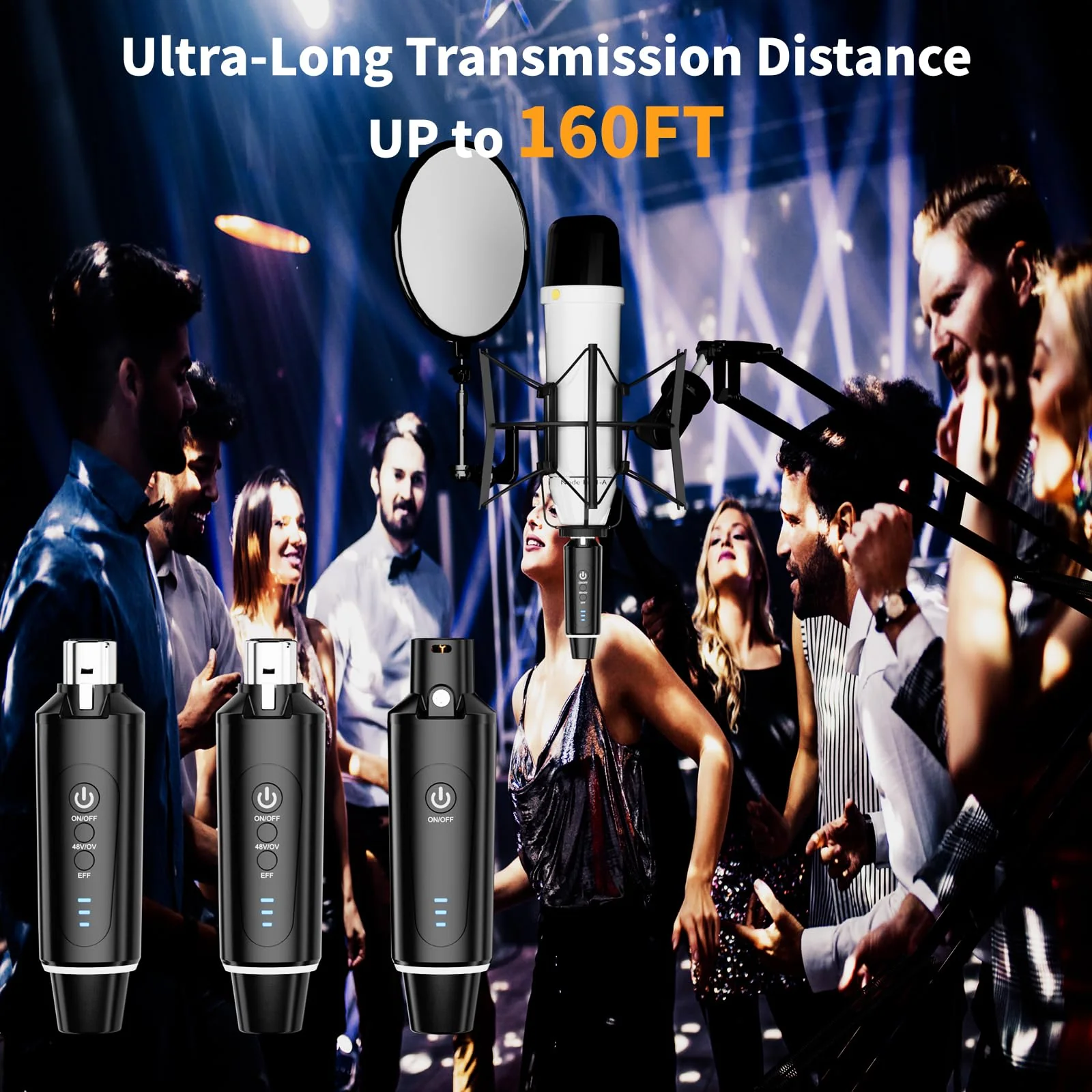 Wireless XLR Microphone System (2 Transmitter & 1 Receiver) 2.4Ghz, XLR Mic Adapter for Dynamic Microphone, Audio Mixer, Electric Guitar Bass, 48V Phantom Power for Condenser Mic, 160ft Range 2.4GHz (2TX+1RX) - Image 4