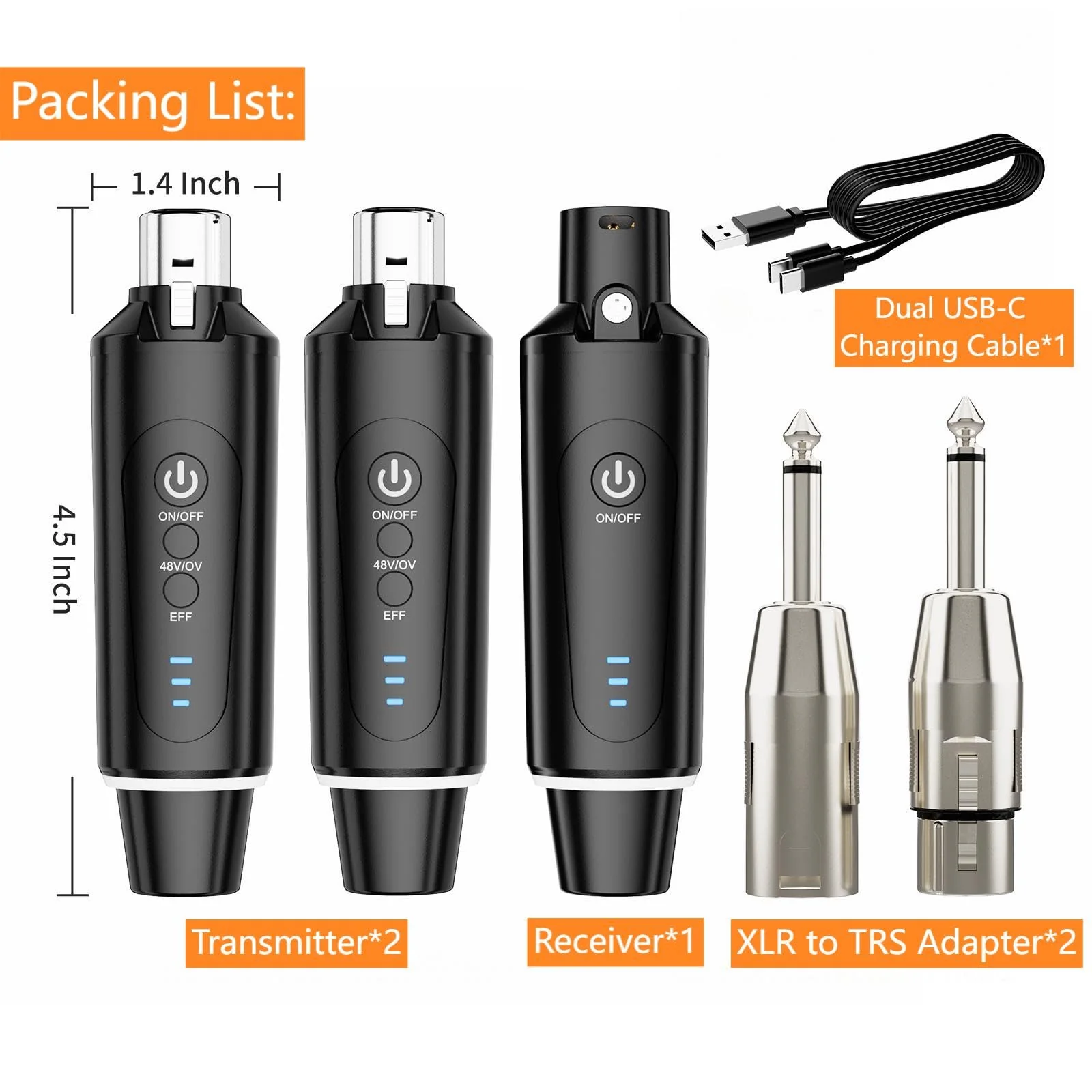 Wireless XLR Microphone System (2 Transmitter & 1 Receiver) 2.4Ghz, XLR Mic Adapter for Dynamic Microphone, Audio Mixer, Electric Guitar Bass, 48V Phantom Power for Condenser Mic, 160ft Range 2.4GHz (2TX+1RX) - Image 8