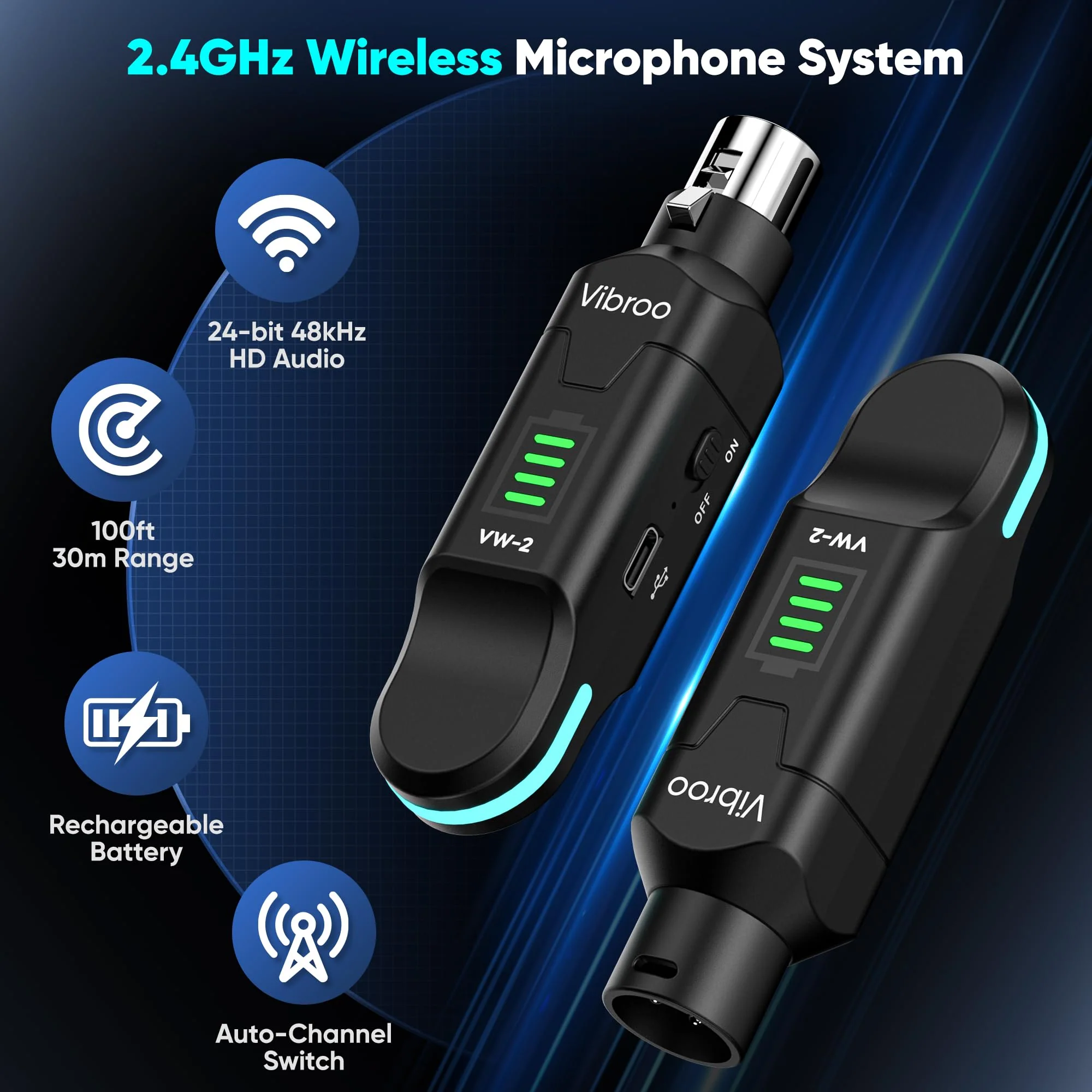 Wireless XLR Transmitter and Receiver - 2.4GHz Wireless Microphone System, 100ft Range, 48V Phantom Power, Ultra-Low Latency for Live Performance, Streaming, Recording - Image 4