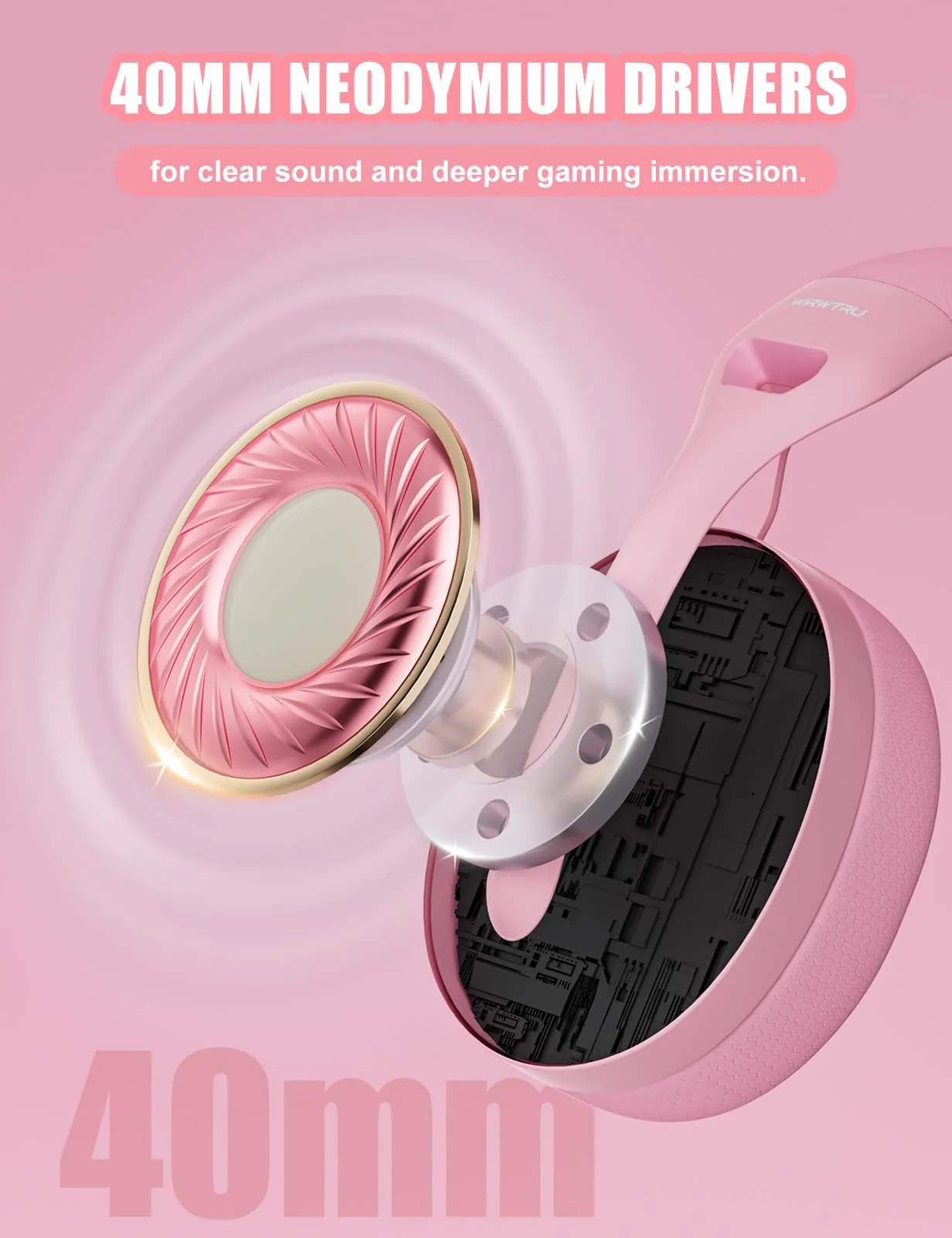 WIRWTRU S30 Gaming Headset with Microphone,198g Lightweight Design, Wired Gaming Headphones for Xbox, Xbox Series X|S, PS5, PS4, Switch, PC, Noise Cancelling Mic, Soft Earmuffs (Pink) Pink - Image 3