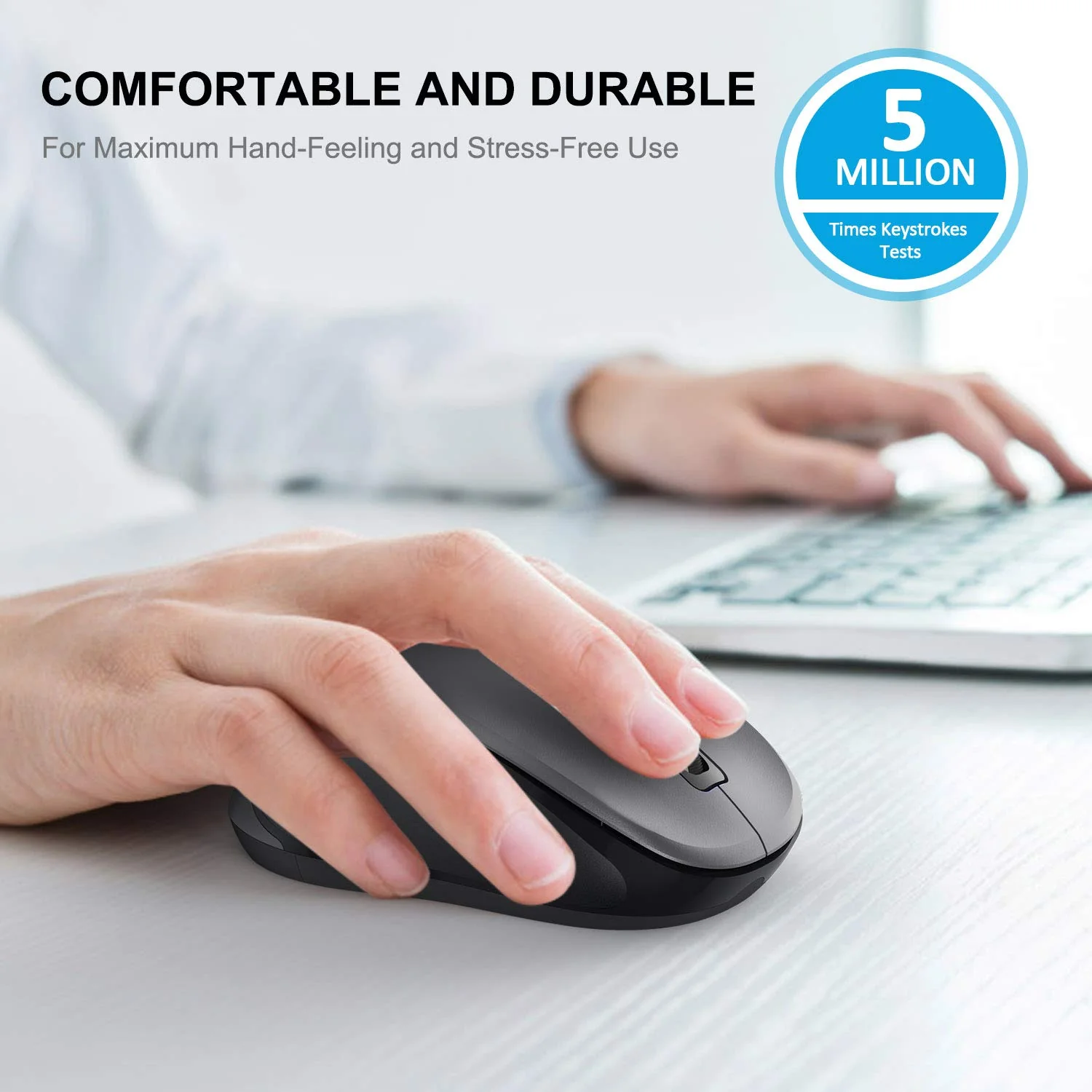 WisFox 2.4G Wireless Mouse for Laptop, Ergonomic Computer Mouse with USB Receiver and 3 Adjustable Levels, 6 Button Cordless Mouse Wireless Mice for Windows Mac PC Notebook (Grey) Gray - Image 3
