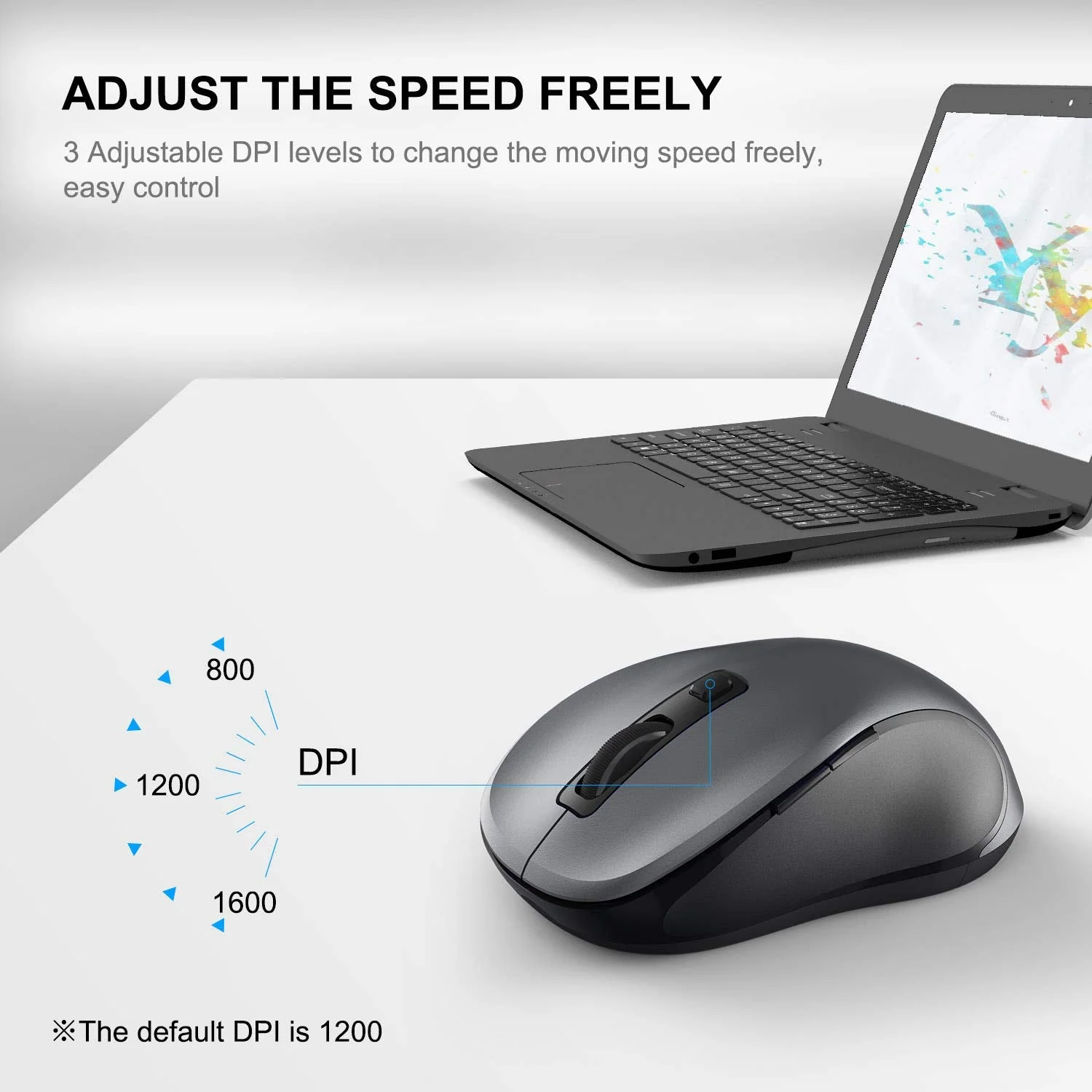 WisFox 2.4G Wireless Mouse for Laptop, Ergonomic Computer Mouse with USB Receiver and 3 Adjustable Levels, 6 Button Cordless Mouse Wireless Mice for Windows Mac PC Notebook (Grey) Gray - Image 4