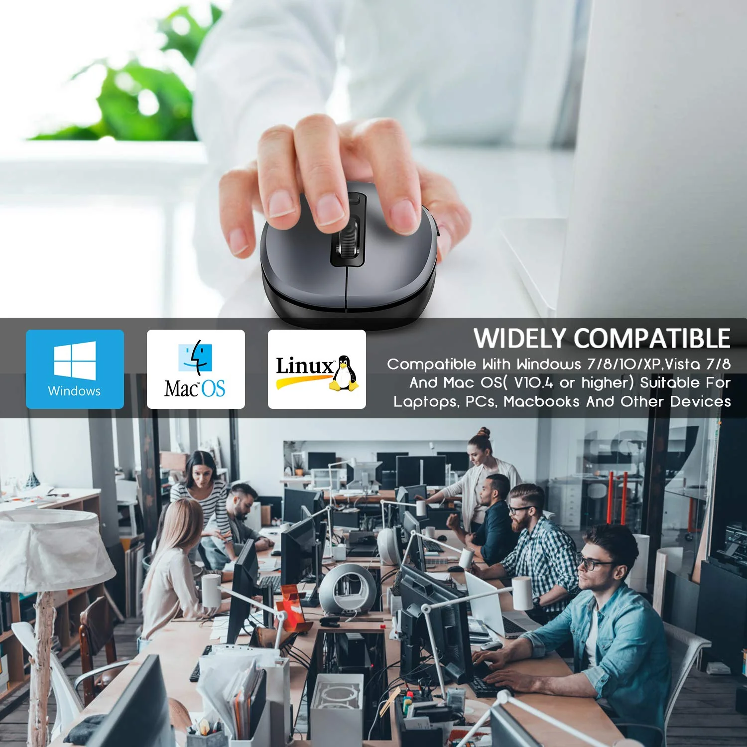 WisFox 2.4G Wireless Mouse for Laptop, Ergonomic Computer Mouse with USB Receiver and 3 Adjustable Levels, 6 Button Cordless Mouse Wireless Mice for Windows Mac PC Notebook (Grey) Gray - Image 7