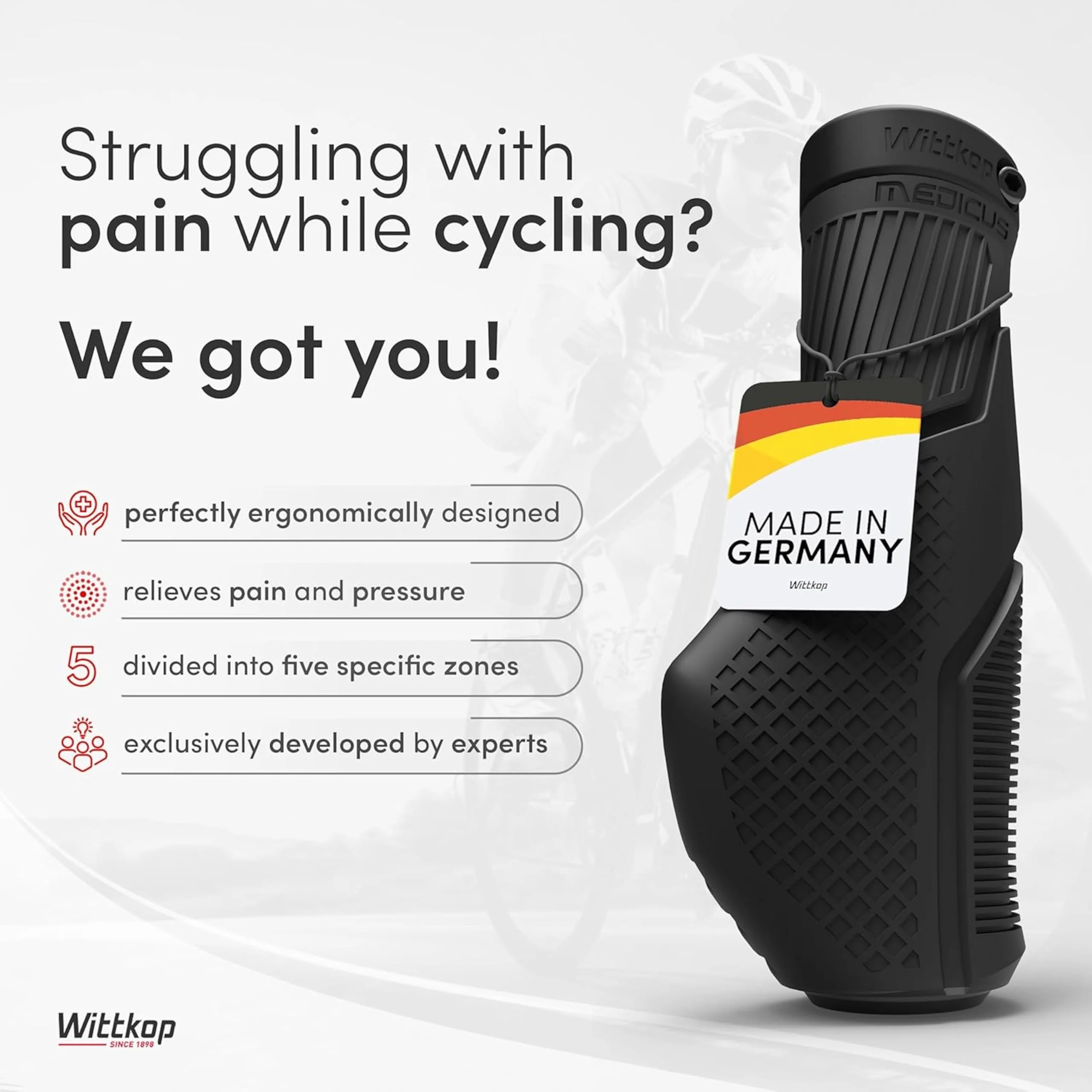 Wittkop Bike Grips With Innovative 3-Zone Design Made in Germany - Ergonomic Non-Slip Comfort and EFC Zones for Optimized Grip & Comfort - Handlebar - Image 2