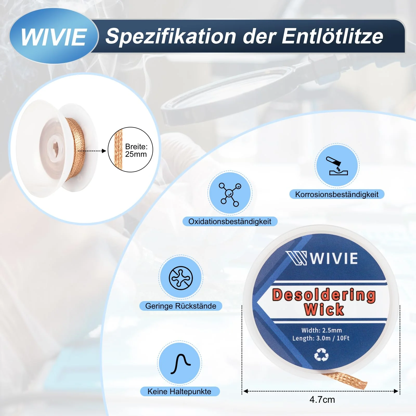 WIVIE Lead-free no-clean solder paste flux (3 packs) & 2.5 mm soldering desoldering wire, 3 m / 10 ft desoldering wire, pure copper desoldering wire for soldering removal (2 pieces) 3 Solder Paste and 2 Desoldering Wires - Image 4
