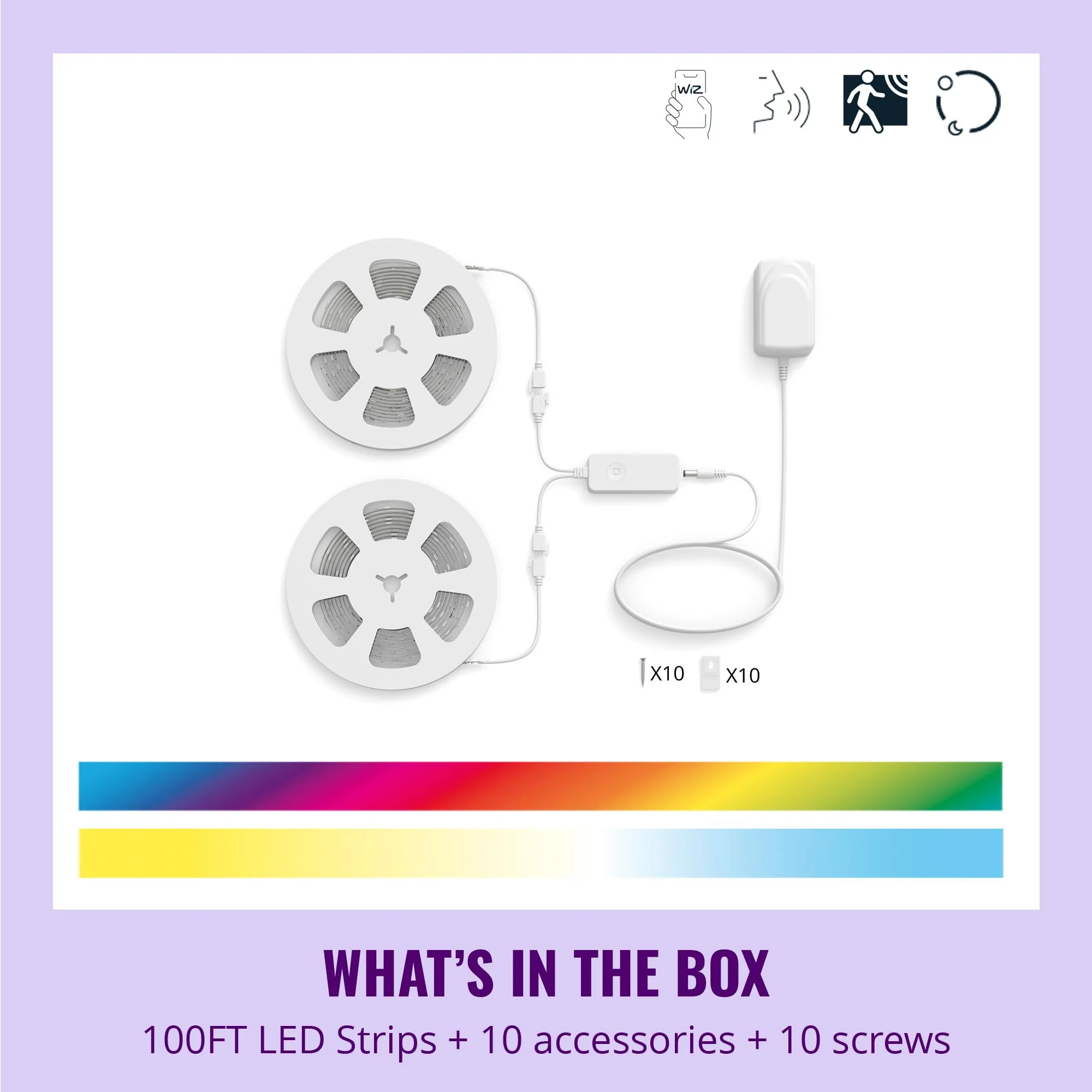 WiZ Connected Smart Light Strip - Sunset to Sunrise Automation + Preset Light Modes + Control with Voice or App, Full Color RGB, 100 ft Cut to Fit - Image 3