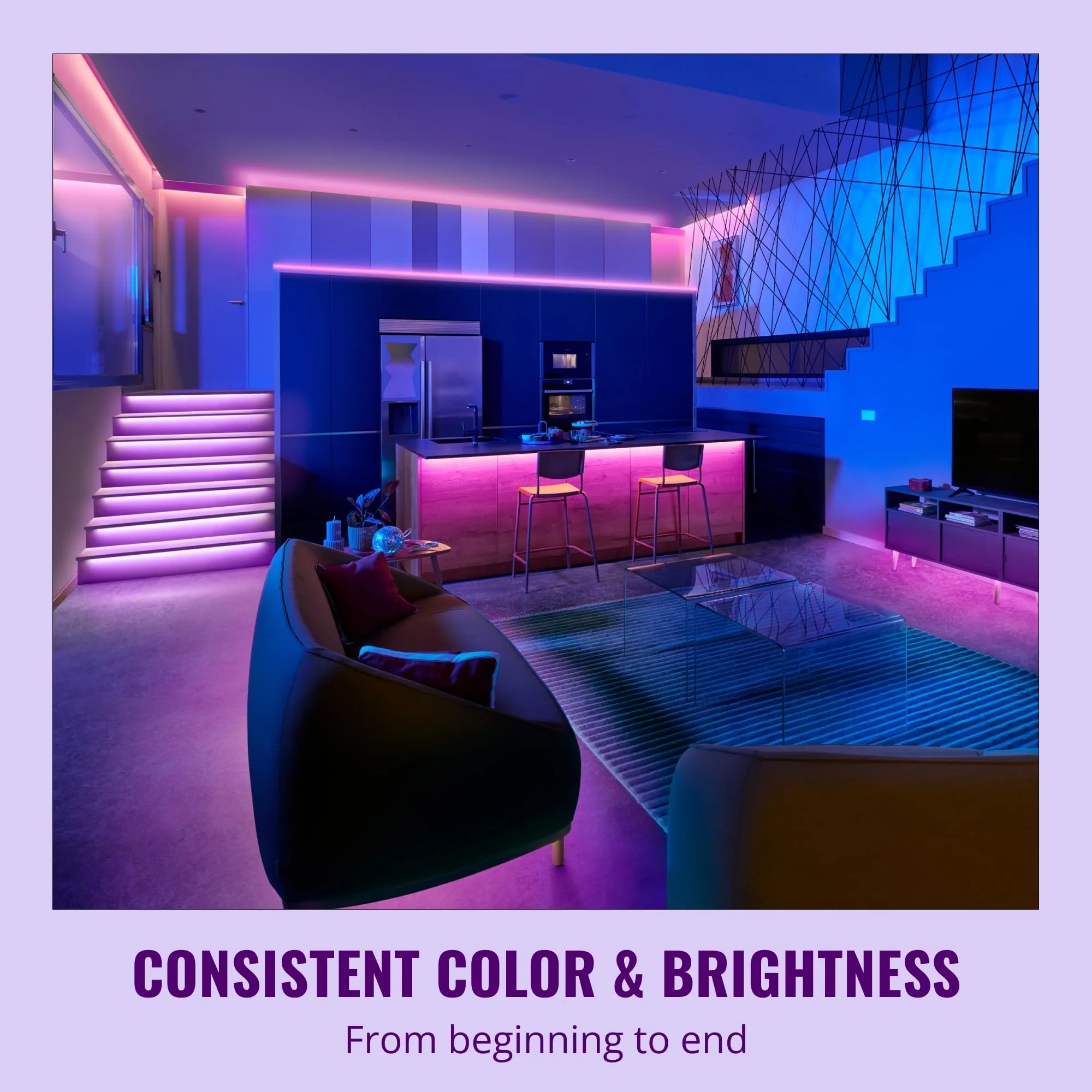 WiZ Connected Smart Light Strip - Sunset to Sunrise Automation + Preset Light Modes + Control with Voice or App, Full Color RGB, 100 ft Cut to Fit - Image 5