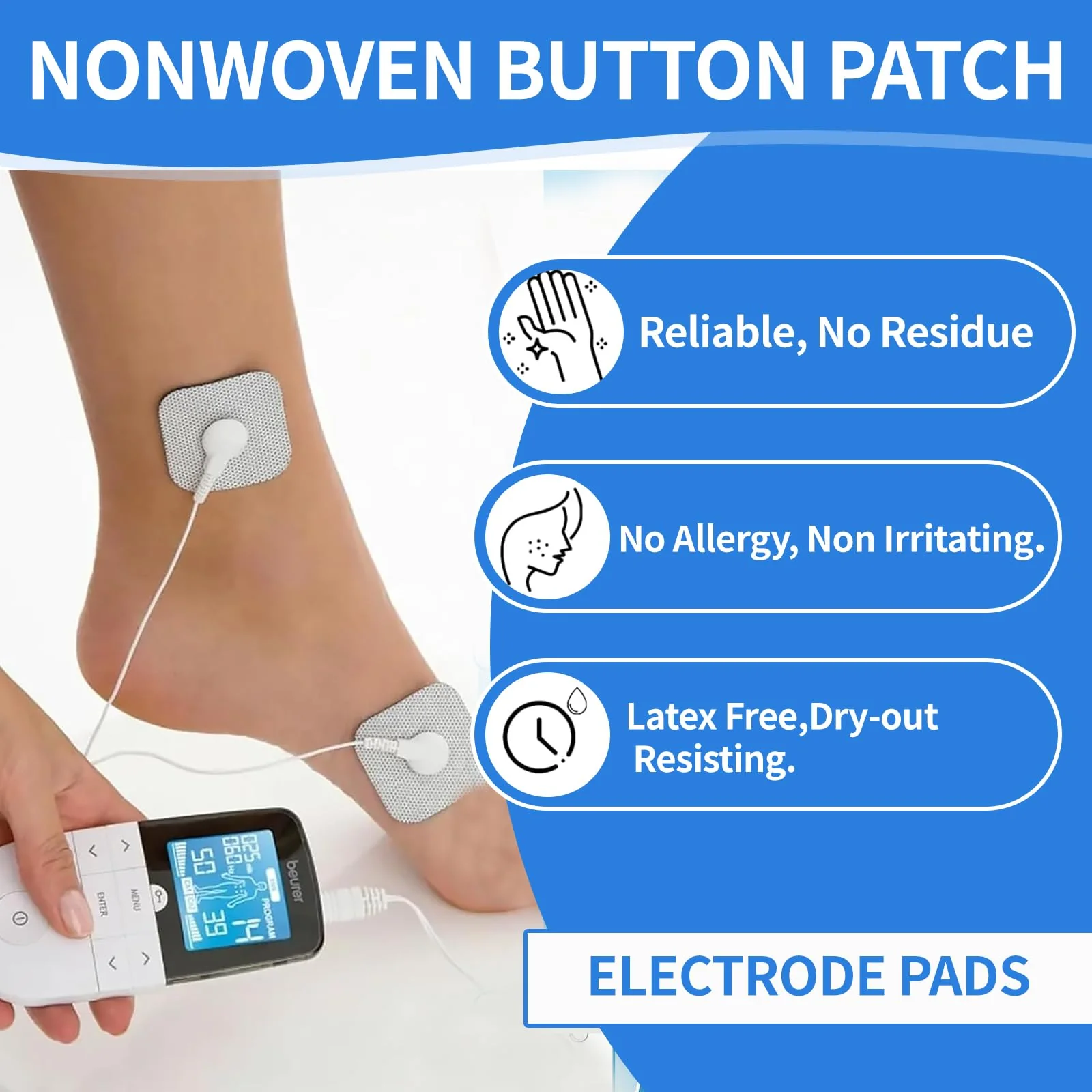 Wjelet Pack of 35 Adhesive Electrodes for Tens Electrode Pads, Electrode Pads 5 x 5 cm, Self-Adhesive and Reusable with 3.5 mm Snap Push Button, Compatible with TENS Devices and EMS Trainers - Image 4