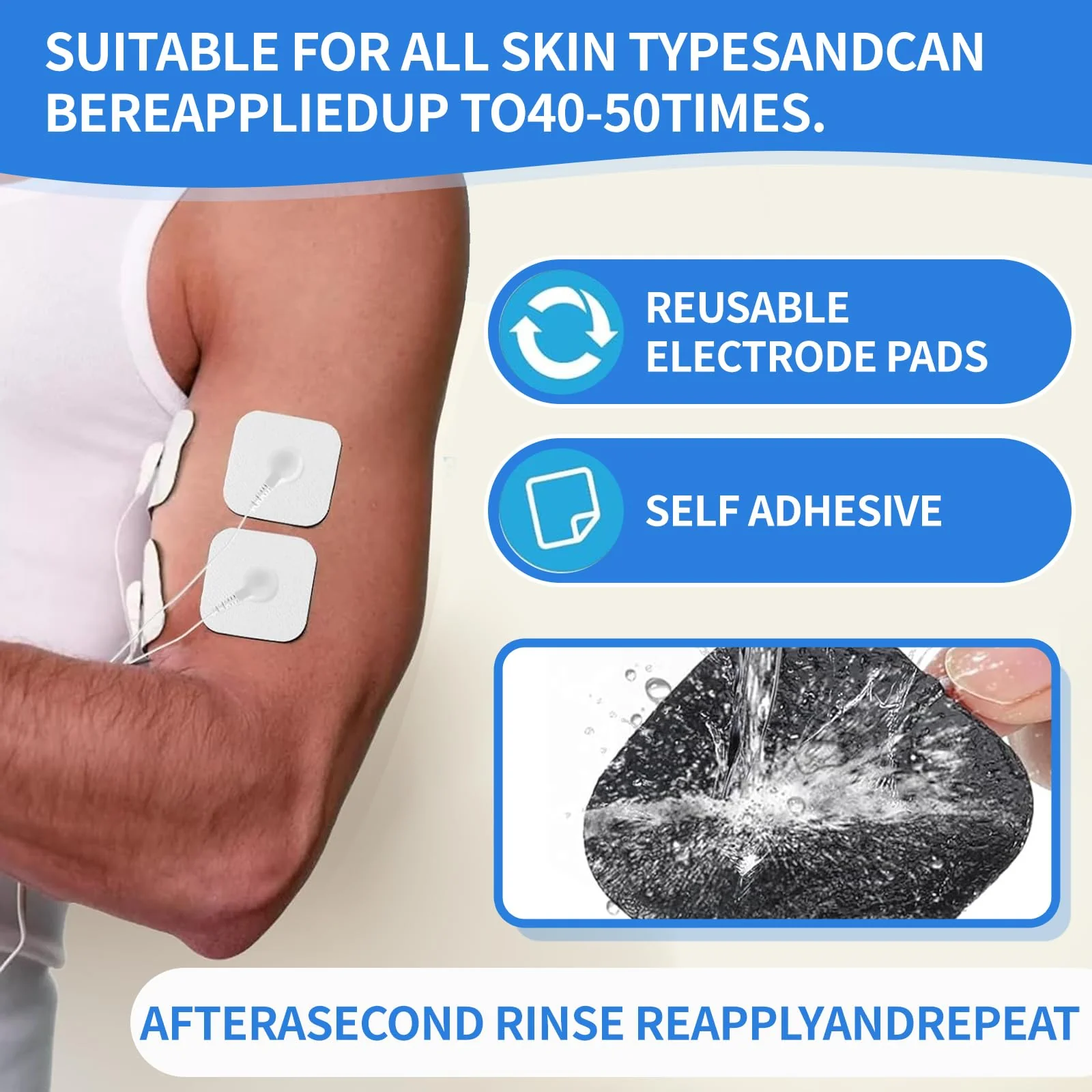 Wjelet Pack of 35 Adhesive Electrodes for Tens Electrode Pads, Electrode Pads 5 x 5 cm, Self-Adhesive and Reusable with 3.5 mm Snap Push Button, Compatible with TENS Devices and EMS Trainers - Image 6