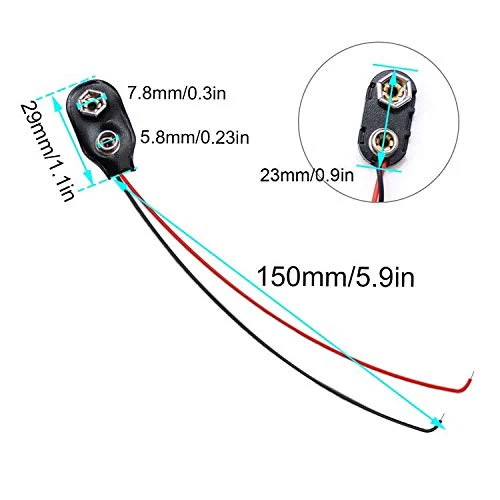 WJUAN Pack of 10 Battery Clip Connection Buckle with 15 cm Connection Cable for 9 V Blocks I-Shape Plastic and Leather Battery Holder Clip Snap (Black) Parts - Image 6