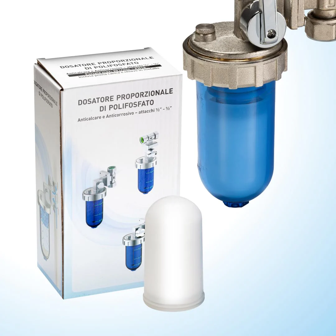 WK Rotating Polyphosphate Dispenser with Bypass, Connections 1/2 Inch, Transparent Shatterproof Pot, Limescale and Corrosion Protection for Sanitary and Sanitary Systems - Image 2