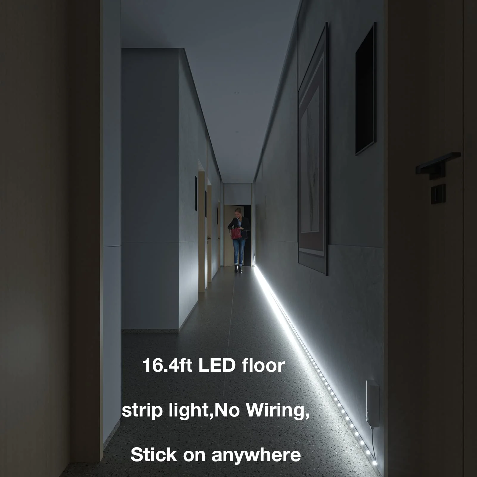 WOBANE Dual Motion Sensor Stair Lights Strip, Rechargeable 16.4ft LED Strip Lighting,150 LEDs Cuttable Tape Light for Hallway,Under Cabinet,Cupboard,Shelves,Gun Safe,Flexible,6000K White 16.4ft White - Image 5