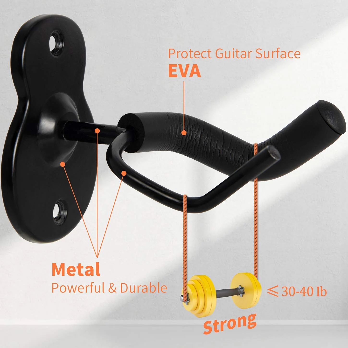 WOGOD Guitar Wall Mount Hanger Hook Holder Stand 5 Pack Guitar Hangers for Ukulele Acoustic Electric and Bass(Guitar Style Black - 5 Pack) - Image 4