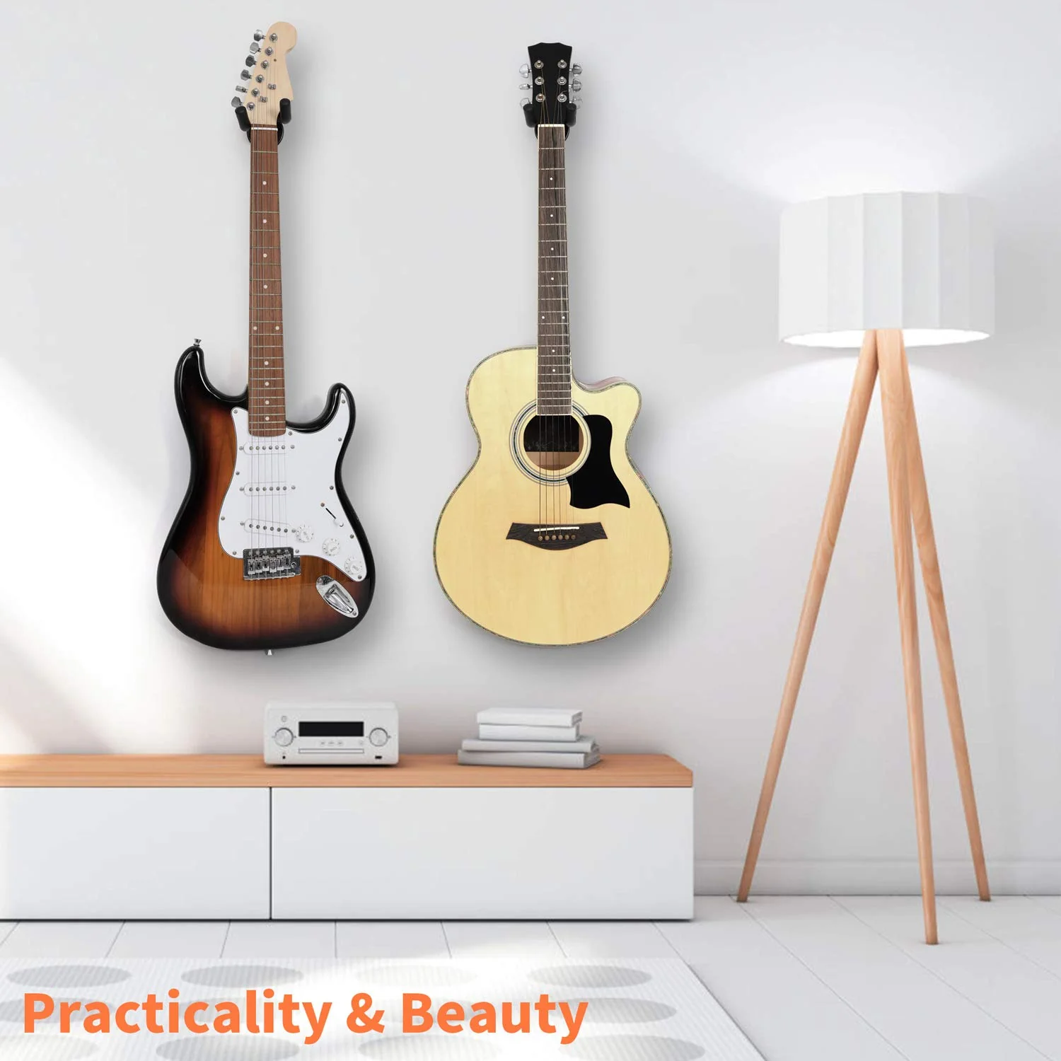 WOGOD Guitar Wall Mount Hanger Hook Holder Stand 5 Pack Guitar Hangers for Ukulele Acoustic Electric and Bass(Guitar Style Black - 5 Pack) - Image 5