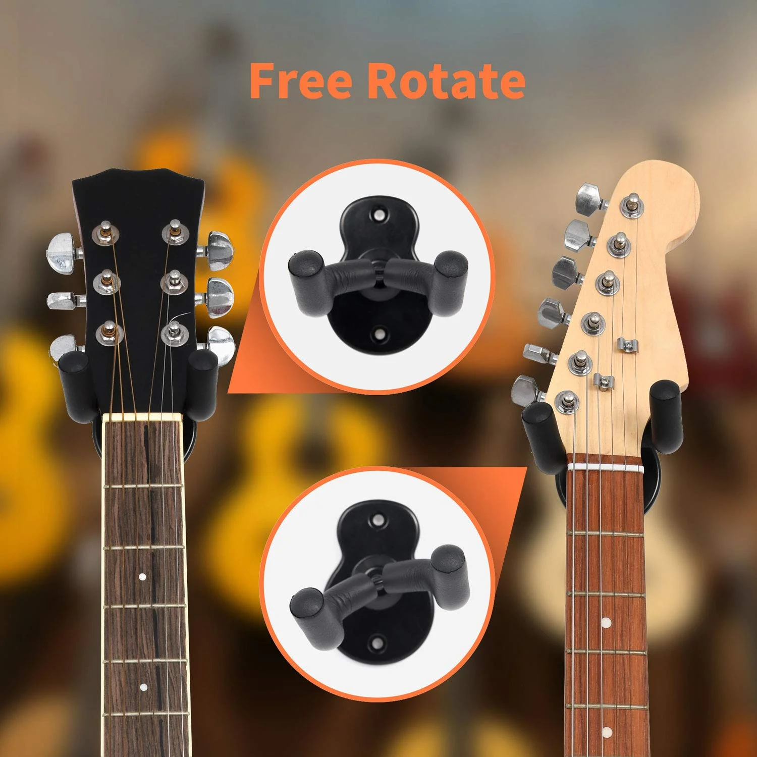 WOGOD Guitar Wall Mount Hanger Hook Holder Stand 5 Pack Guitar Hangers for Ukulele Acoustic Electric and Bass(Guitar Style Black - 5 Pack) - Image 6