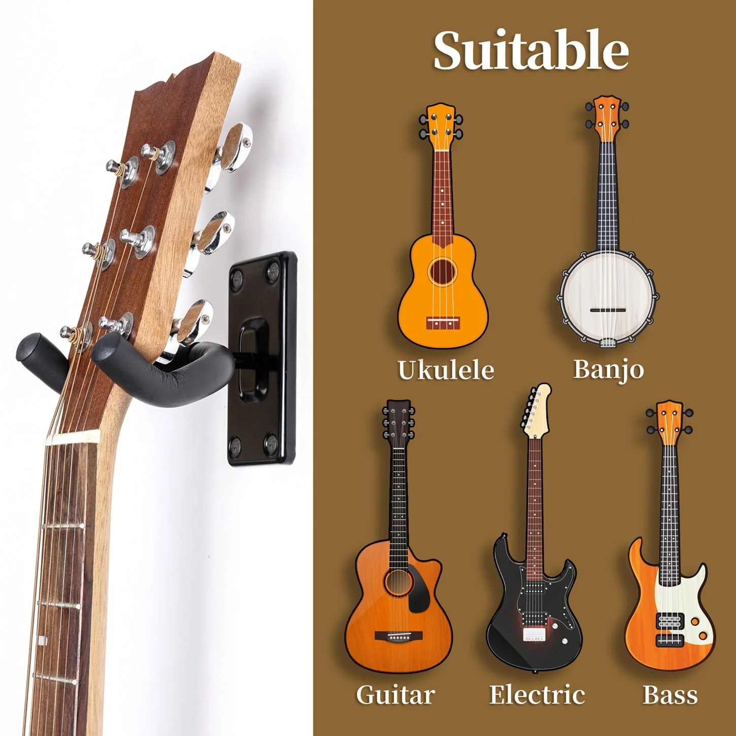 WOGOD Guitar Wall Mount Hangers 5 Pack Hanging Guitar Mount for Acoustic Electric Guitar Hanger Wall Mount Stylish Guitar Wall Mount - Image 3