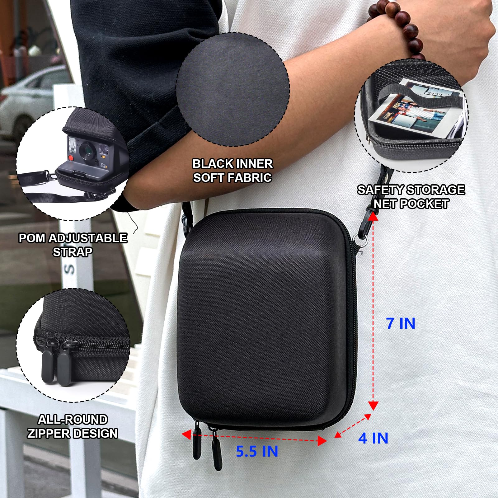 WOGOZAN Camera Case Kit for Polaroid Now 2nd/3rd, Now+ Gen 2/3rd, I-Type, OneStep, FILP, Instant Camera, Protective Case with Lens Cap and Lens Cover Sticker, 28 Photo Album (Black) (No Camera) Black - Image 3