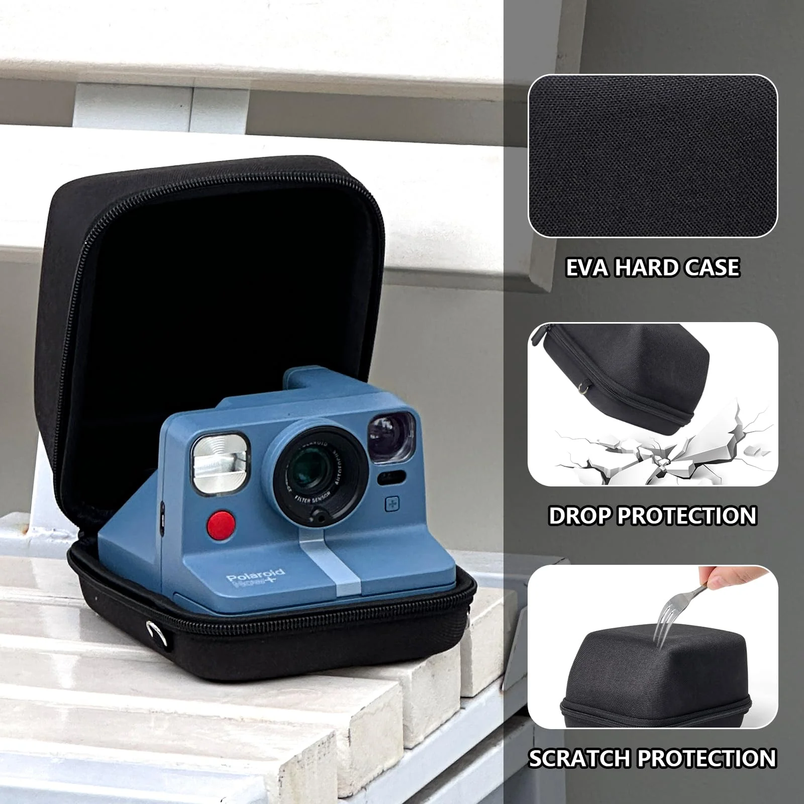 WOGOZAN Camera Case Kit for Polaroid Now 2nd/3rd, Now+ Gen 2/3rd, I-Type, OneStep, FILP, Instant Camera, Protective Case with Lens Cap and Lens Cover Sticker, 28 Photo Album (Black) (No Camera) Black - Image 4