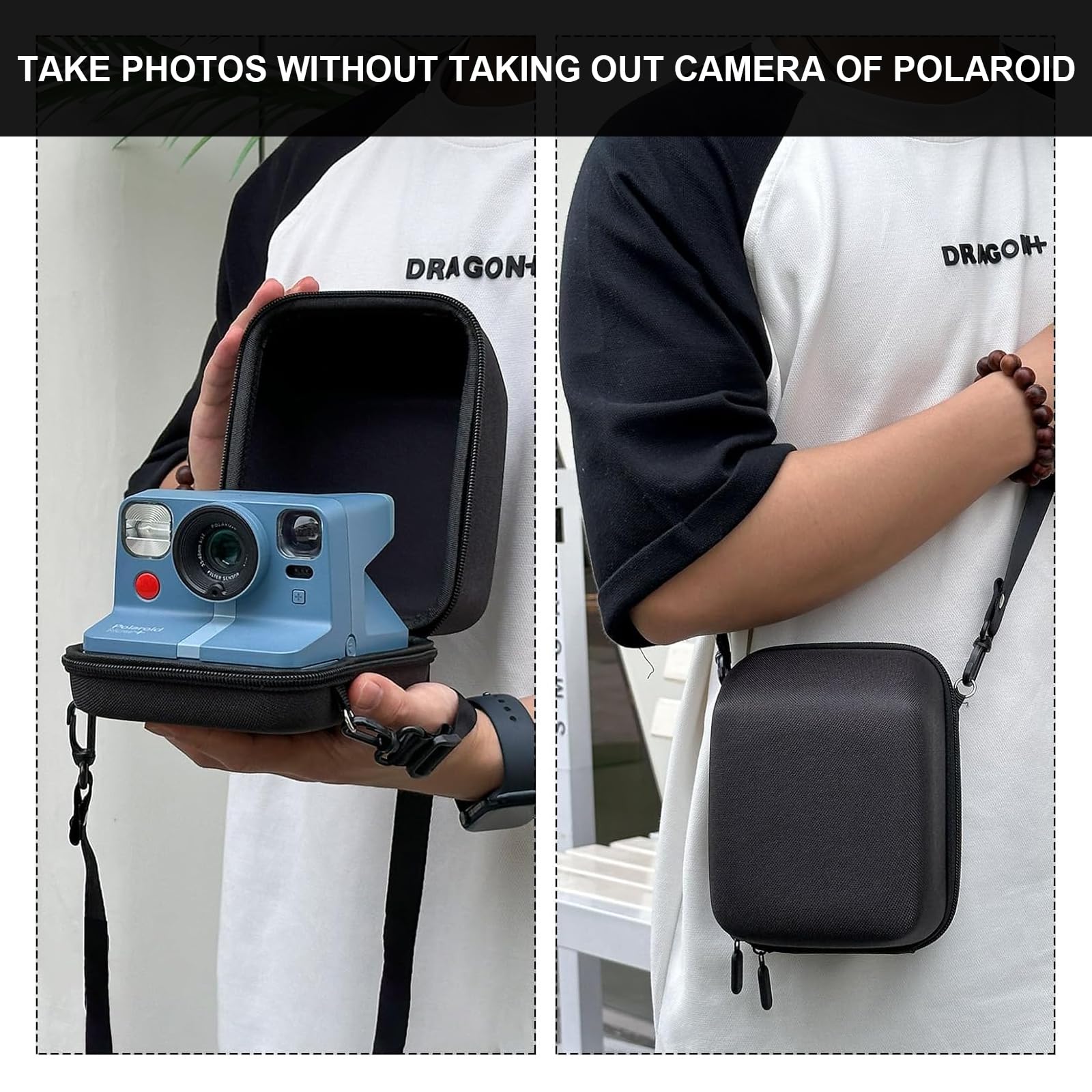 WOGOZAN Camera Case Kit for Polaroid Now 2nd/3rd, Now+ Gen 2/3rd, I-Type, OneStep, FILP, Instant Camera, Protective Case with Lens Cap and Lens Cover Sticker, 28 Photo Album (Black) (No Camera) Black - Image 7