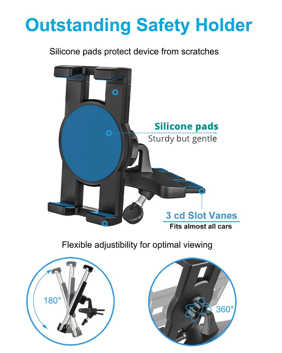 woleyi CD Slot Car Tablet Mount, 360° Rotatable CD Player Car Tablet & Phone Holder for iPad Pro 9.7, 11, 12.9 Air Mini 5 4 3 2, Samsung Galaxy Tabs, Switch, iPhone, More 4-13" Cell Phones and Tablets - Image 4