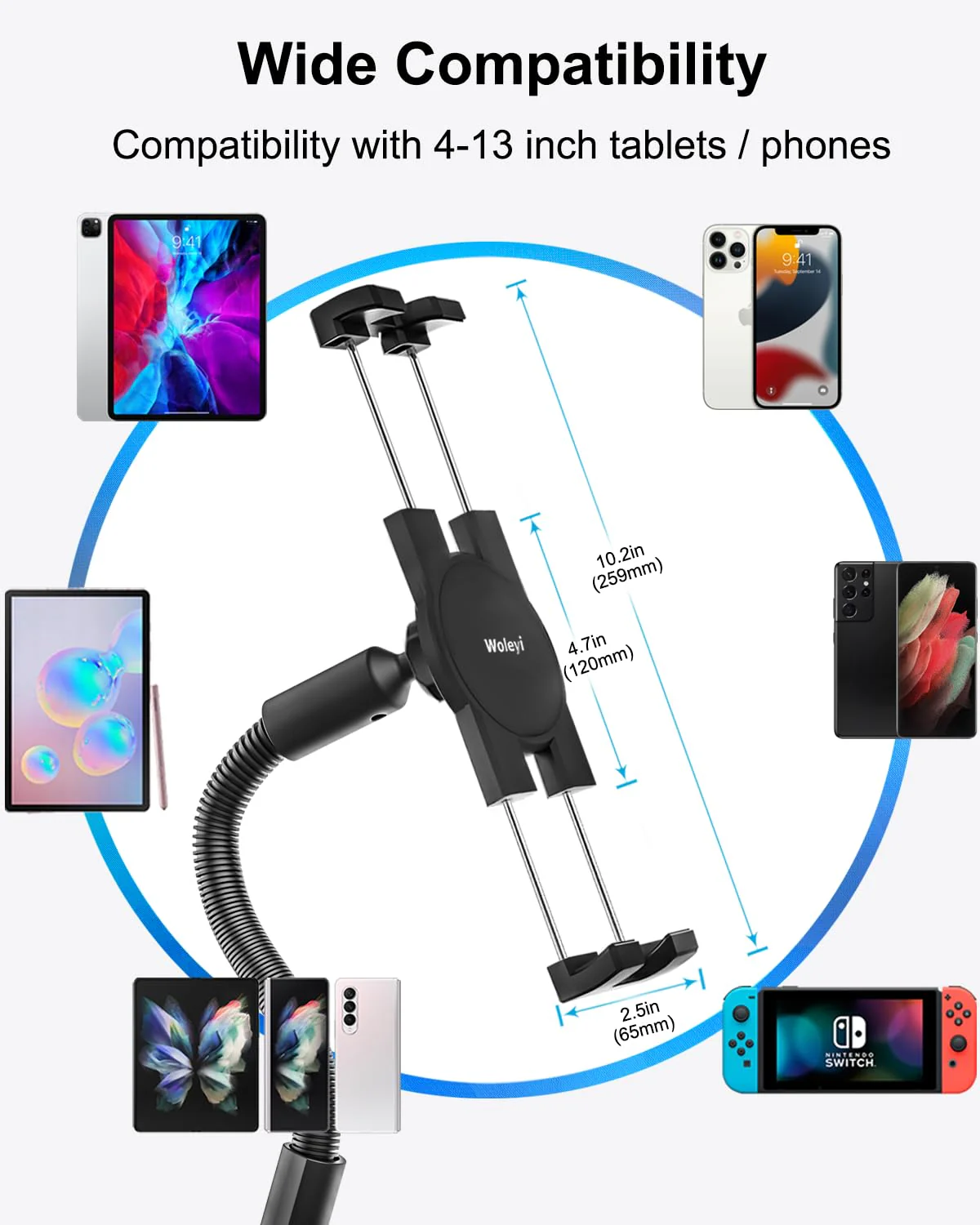 woleyi Gooseneck Treadmill Tablet Holder, Exercise Bike Handlebar Clamp for Spin Bike Peloton, Indoor Stationary Bicycle, Elliptical, Stroller for 4.7-13" iPad Pro Air Mini, Phone, Galaxy, Fire, Ebook - Image 6