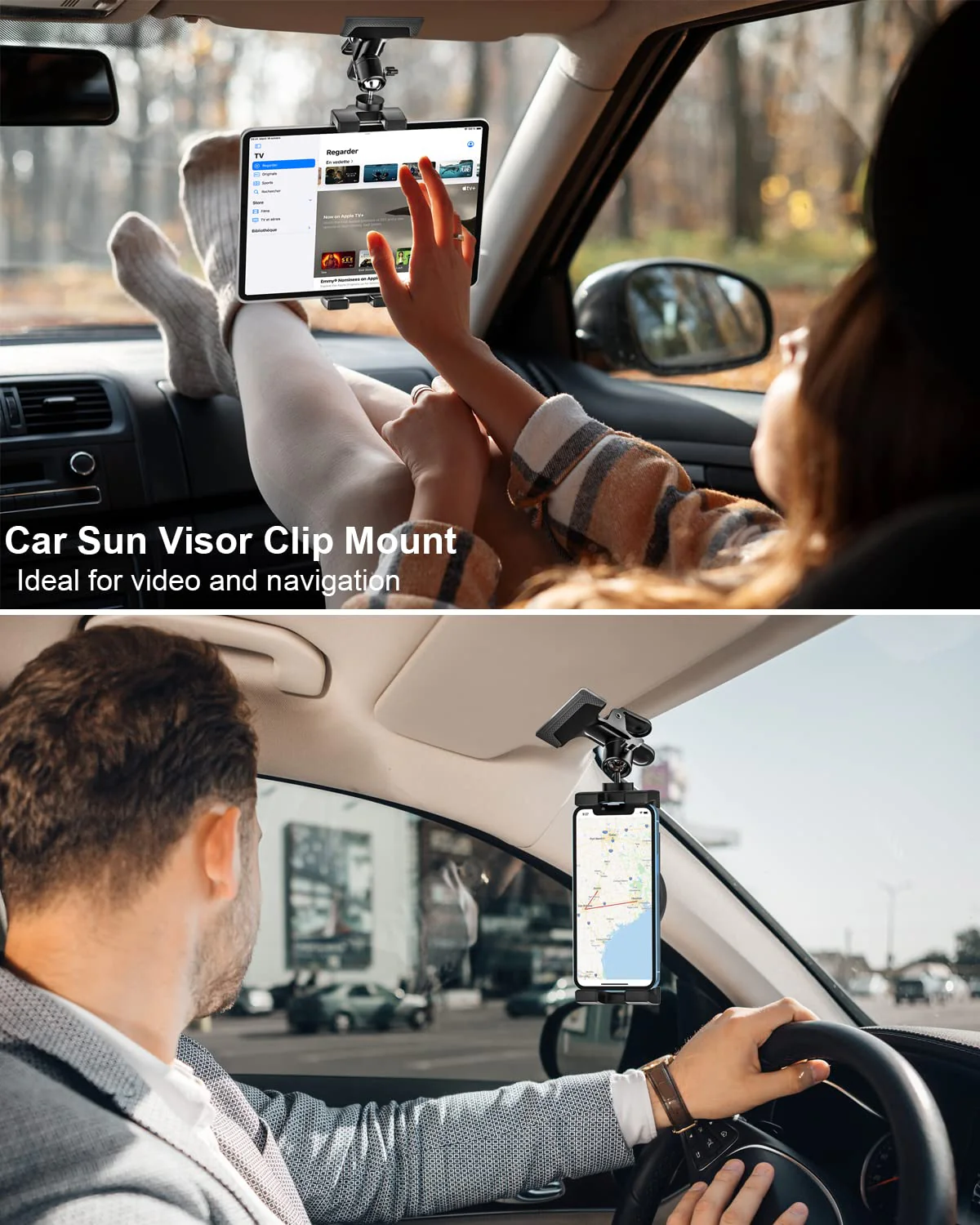 woleyi Sun Visor Car Tablet Holder, Visor Clip Tablet Mount for Car, 360° Rotation Universal Steering Wheel Tablet Clamp with 1/4'' Screw for iPad Pro Air Mini, Phone, Switch, 4.7-13" Devices/Camera - Image 3
