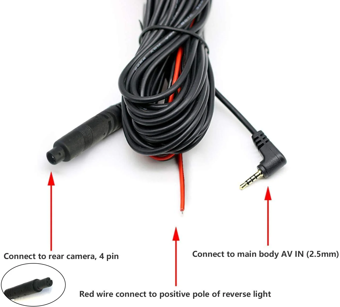 WOLFBOX 50Feet Rear Camera Extension Cord Cable for G840S / G930 / G910 / G840H / G850 / G900 / T10 Plus Mirror Dash Cam (4 pin, 2.5mm) - Image 4