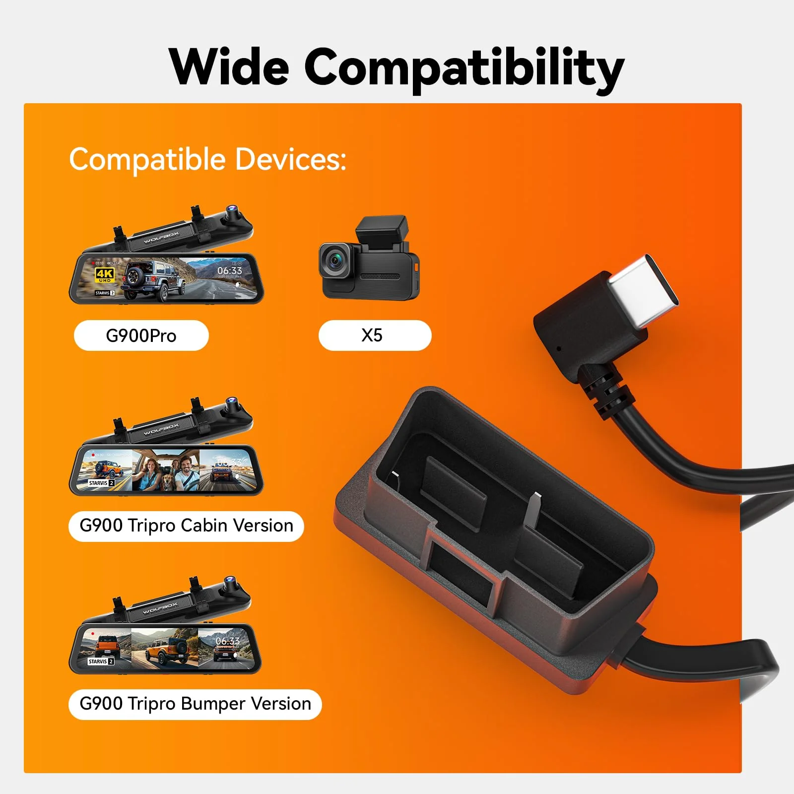 WOLFBOX USB C 4A OBD Hardwire Kit 11.48ft for All WOLFBOX Dash Cams, Converting 12V-24V to 5V, with Battery Drain Protection - Image 3