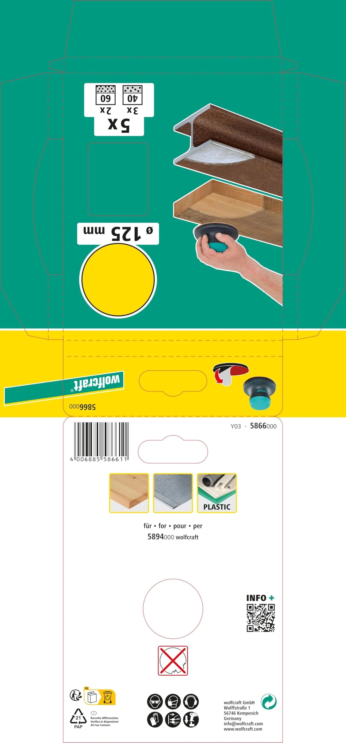 wolfcraft Easy-Fix Sanding Disc Set for Wood/Metal, grain 40/60, 5 Pcs. I 5866000 K40, 60 - Image 7