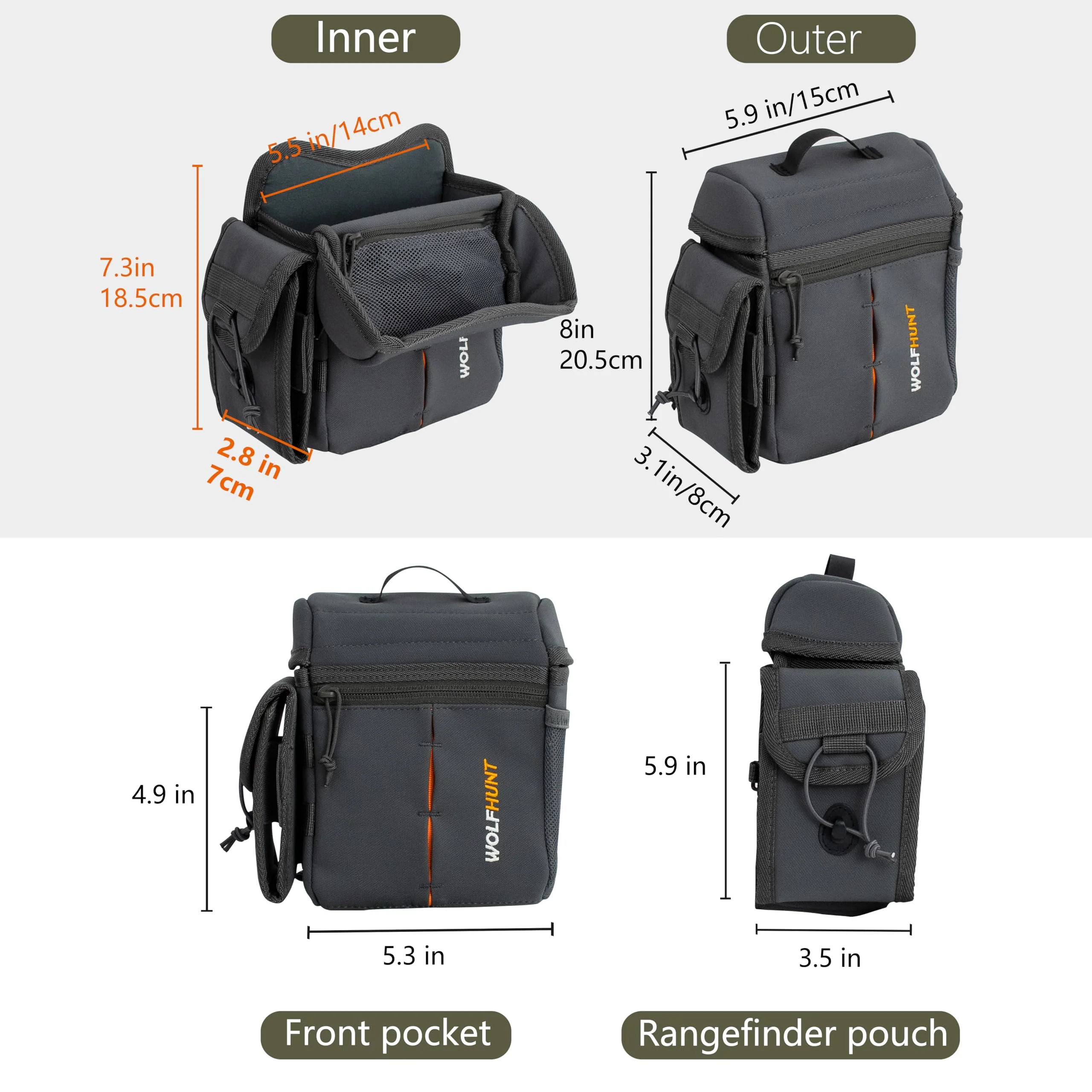 WOLFHUNT Binocular Harness Chest Pack Magnetic Closure, Bino Case with Detachable Rangefinder Pouch, Camouflage Bino Bag with Adjustable Strap for Hunting, Field Observation Gray Medium - Image 6