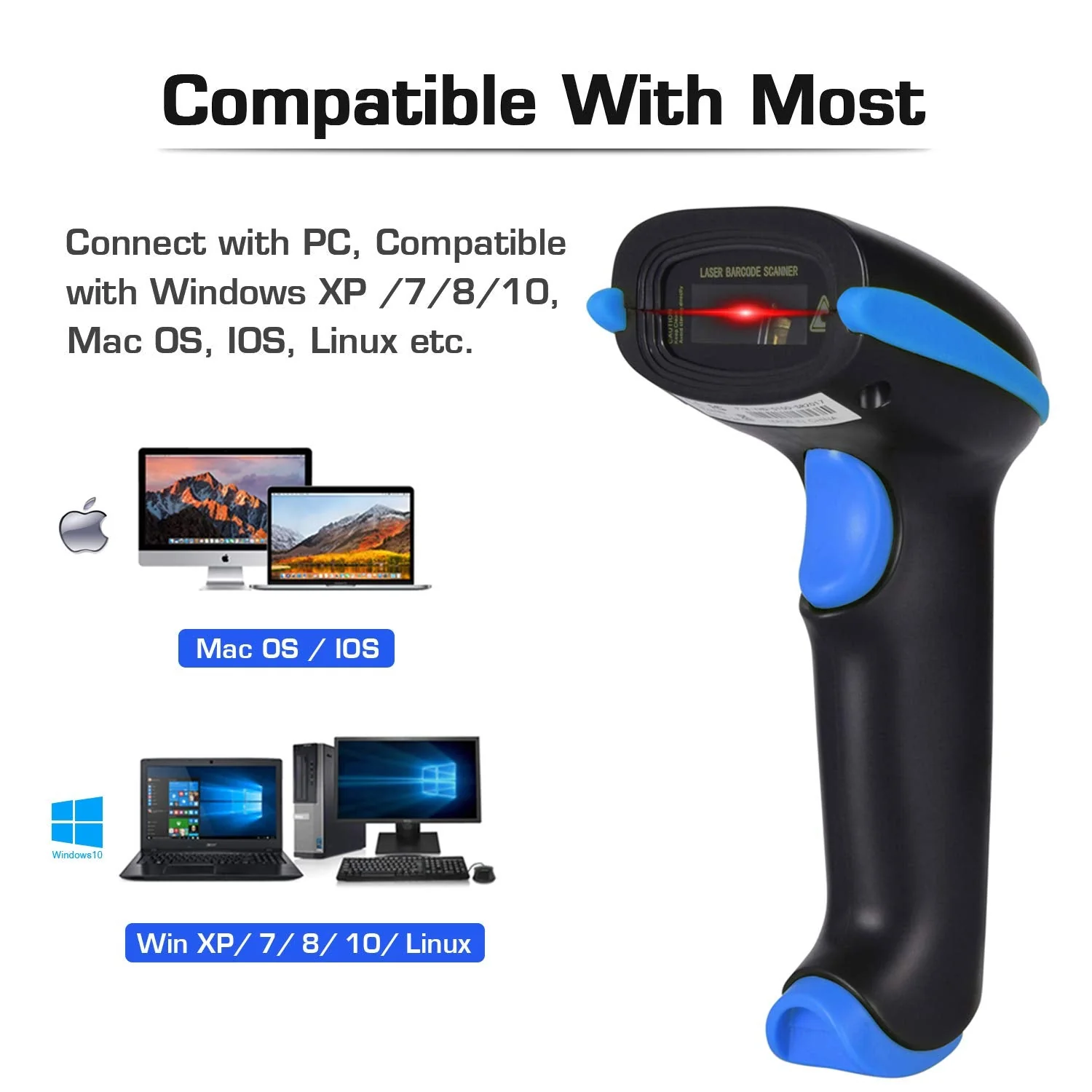 WoneNice 2.4G Wireless Barcode Scanner – 1D Handheld Cordless Barcode Reader for Retail, Warehouse, Inventory – 100ft Range, Plug & Play – Compatible with Windows, Linux, POS (Blue) Blue - Image 5