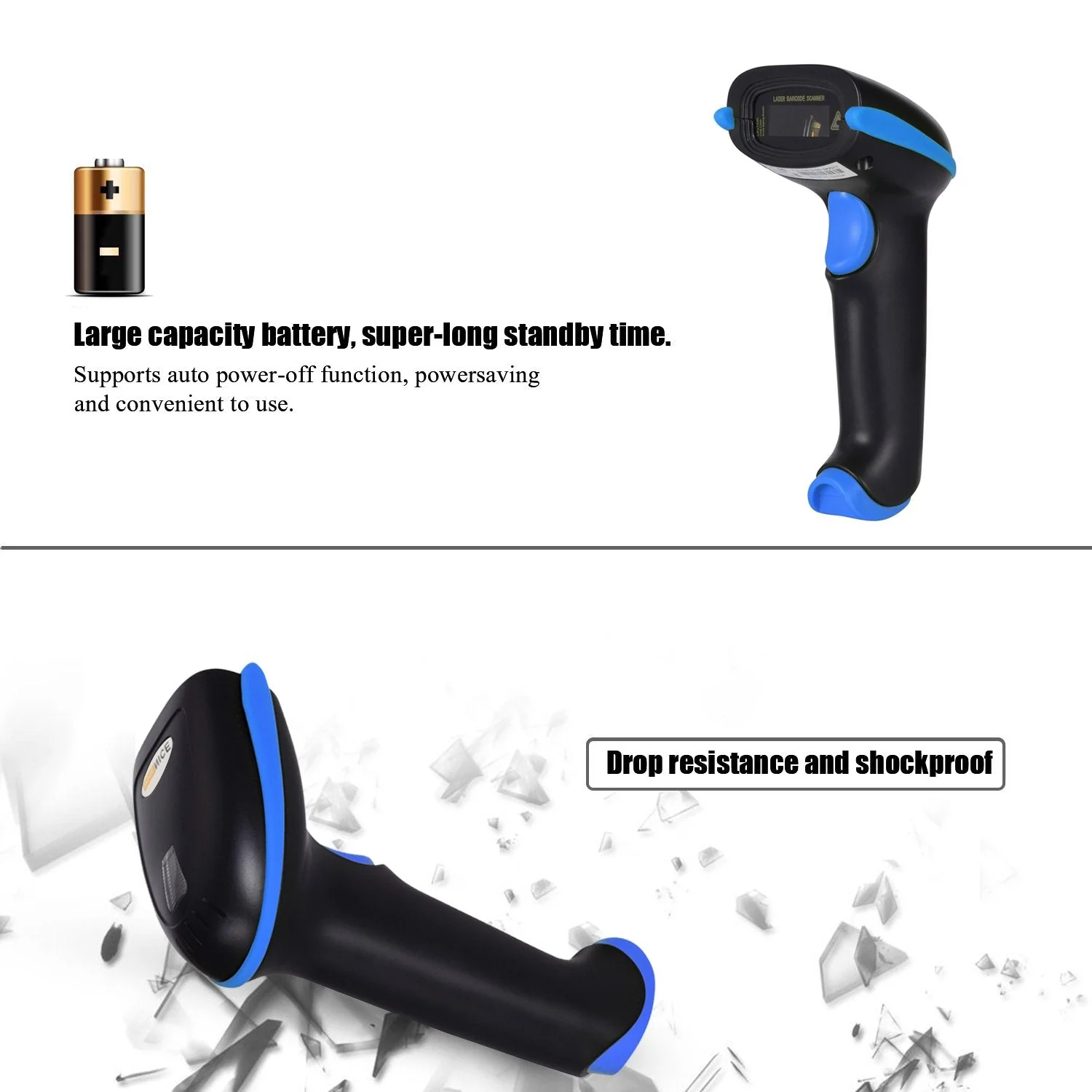 WoneNice 2.4G Wireless Barcode Scanner – 1D Handheld Cordless Barcode Reader for Retail, Warehouse, Inventory – 100ft Range, Plug & Play – Compatible with Windows, Linux, POS (Blue) Blue - Image 7