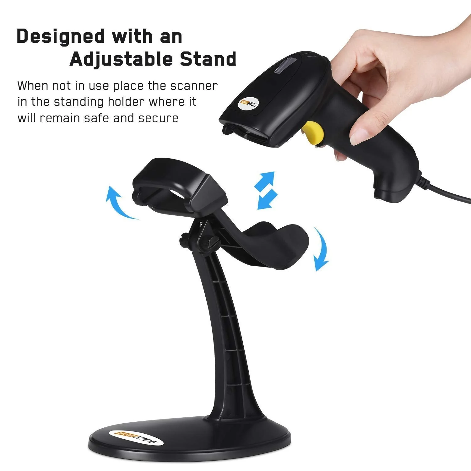 WoneNice Barcode Scanner USB Laser Wired Handheld Bar Code Scanner Reader with Stand, Black - Image 5