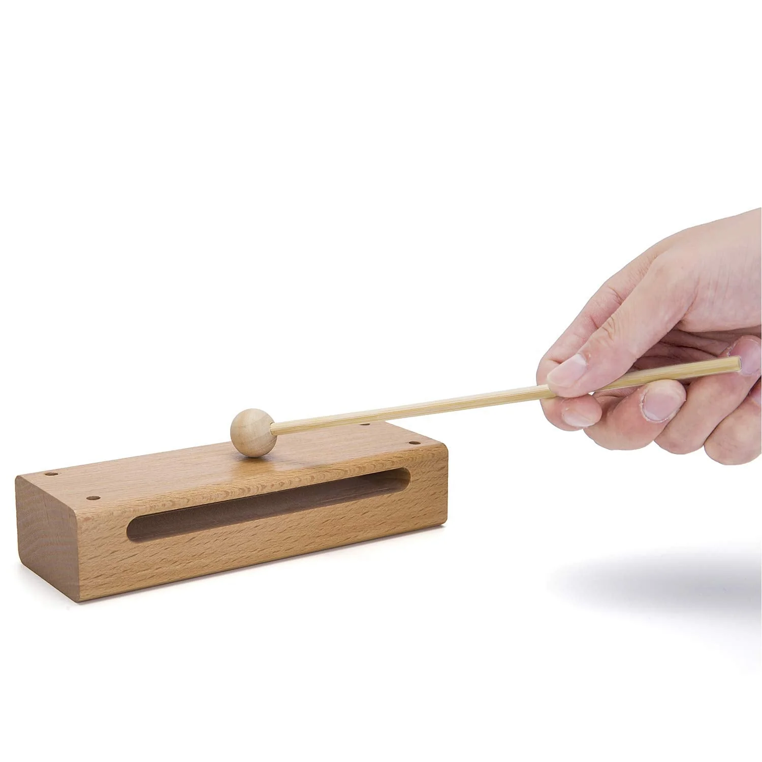 Wood Block Musical Instrument with Mallet Solid Hardwood Percussion Rhythm Blocks - Image 2