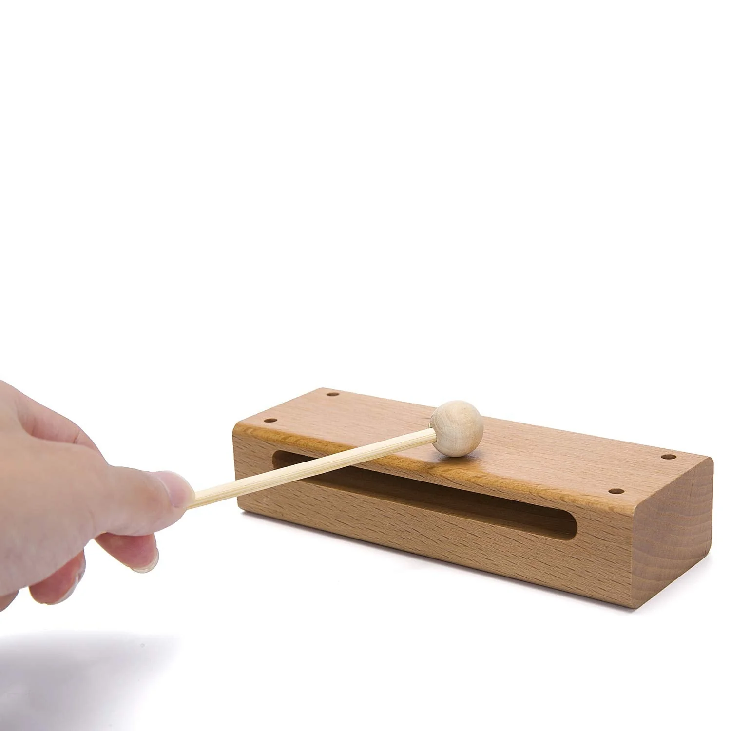 Wood Block Musical Instrument with Mallet Solid Hardwood Percussion Rhythm Blocks - Image 3