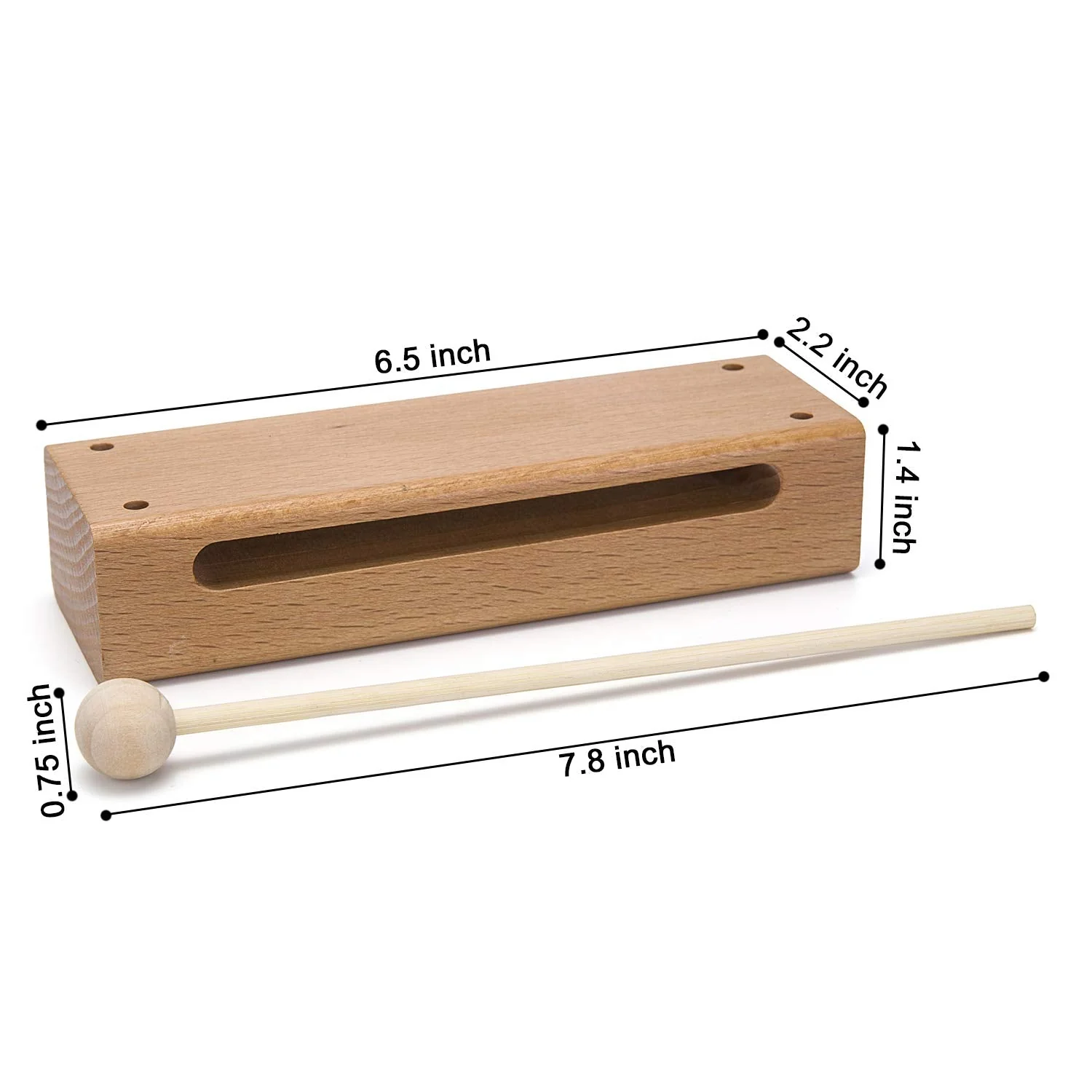 Wood Block Musical Instrument with Mallet Solid Hardwood Percussion Rhythm Blocks - Image 5