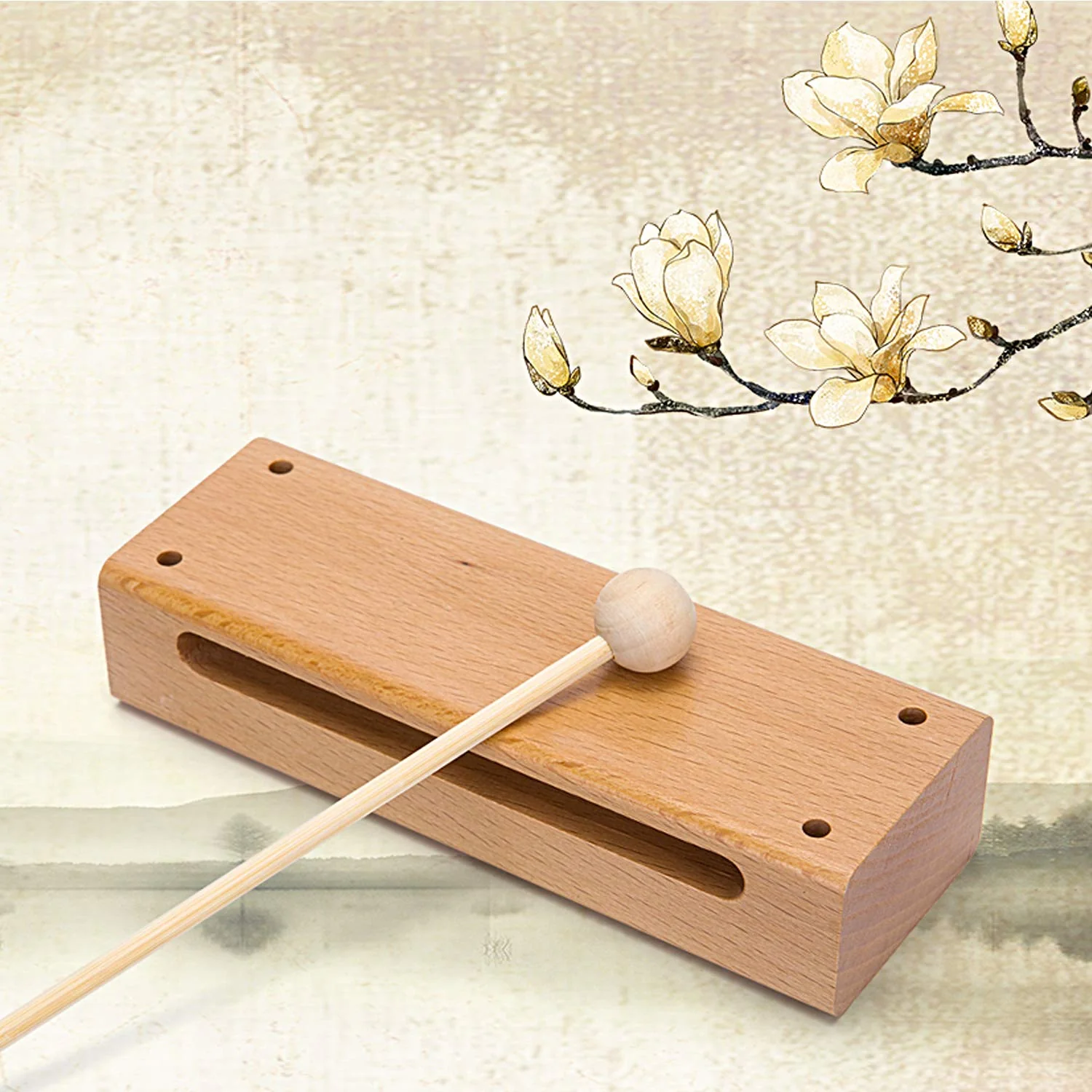 Wood Block Musical Instrument with Mallet Solid Hardwood Percussion Rhythm Blocks - Image 6