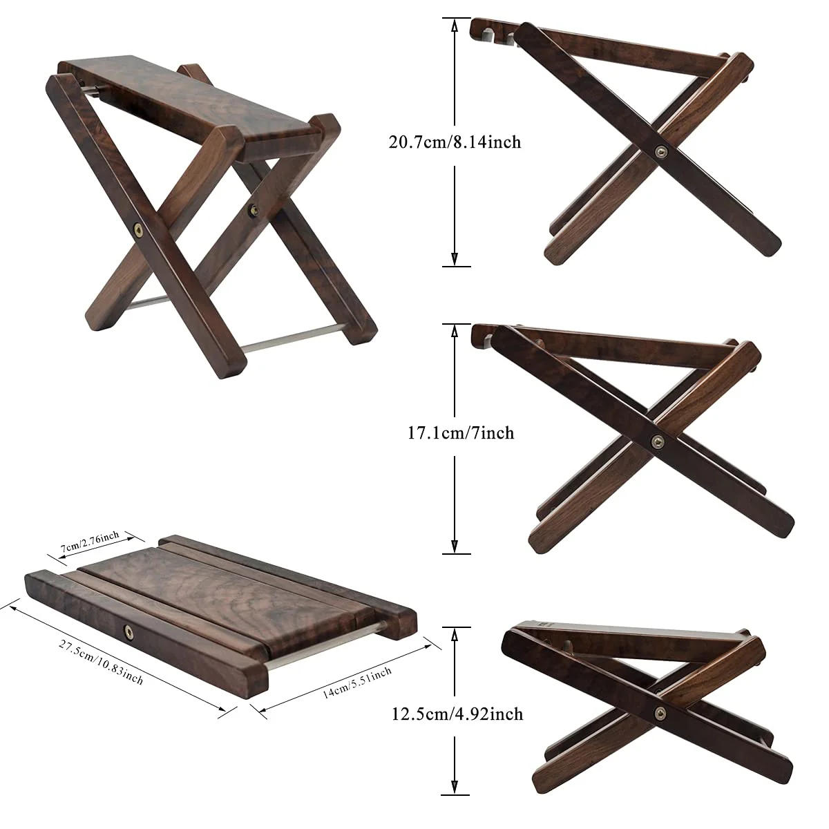 Wood Guitar Footstool, 3-Position Height Adjustable Guitar Foot Rest/Solid Wood Folding Footstool,Pedal Black Walnut (Guitar Pedal Black Walnut) Guitar Pedal Black Walnut - Image 2