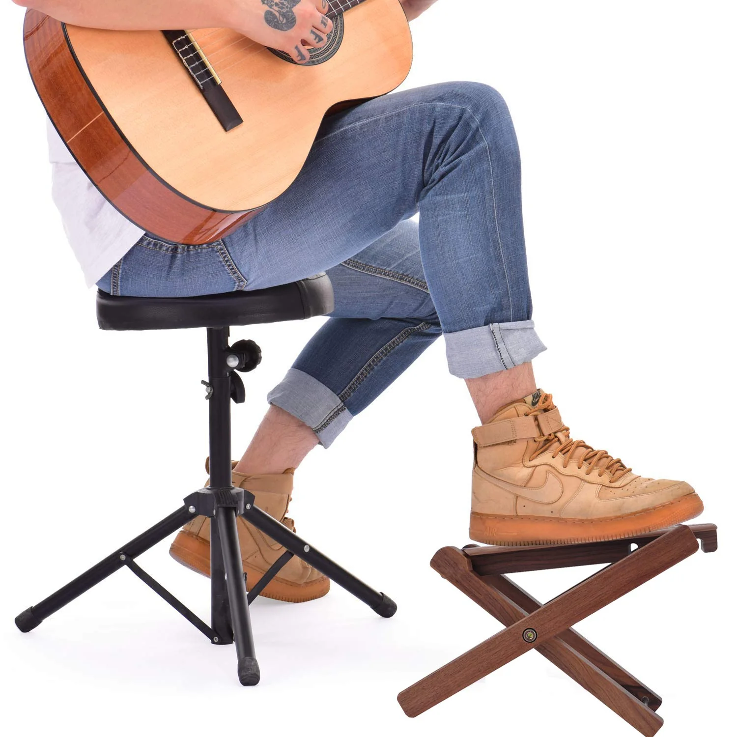 Wood Guitar Footstool, 3-Position Height Adjustable Guitar Foot Rest/Solid Wood Folding Footstool,Pedal Black Walnut (Guitar Pedal Black Walnut) Guitar Pedal Black Walnut - Image 4