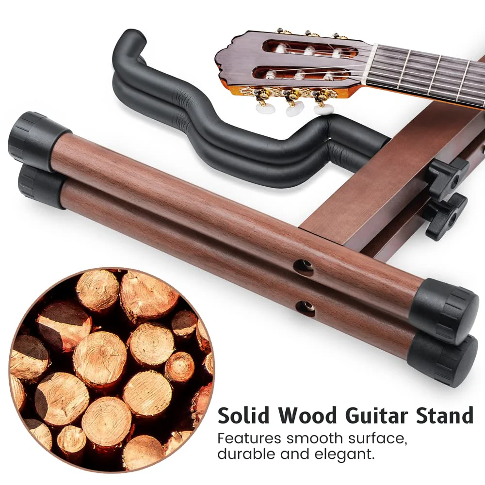 Wood Guitar Stand, Acoustic Electric Wooden Guitar Floor Stand A-Frame Folding Guitar Stand for Bass, Mandolin, Banjo (Natural-High-Grade Solid Wood) Natural-High-Grade Solid Wood - Image 3