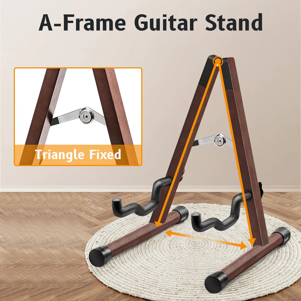 Wood Guitar Stand, Acoustic Electric Wooden Guitar Floor Stand A-Frame Folding Guitar Stand for Bass, Mandolin, Banjo (Natural-High-Grade Solid Wood) Natural-High-Grade Solid Wood - Image 4